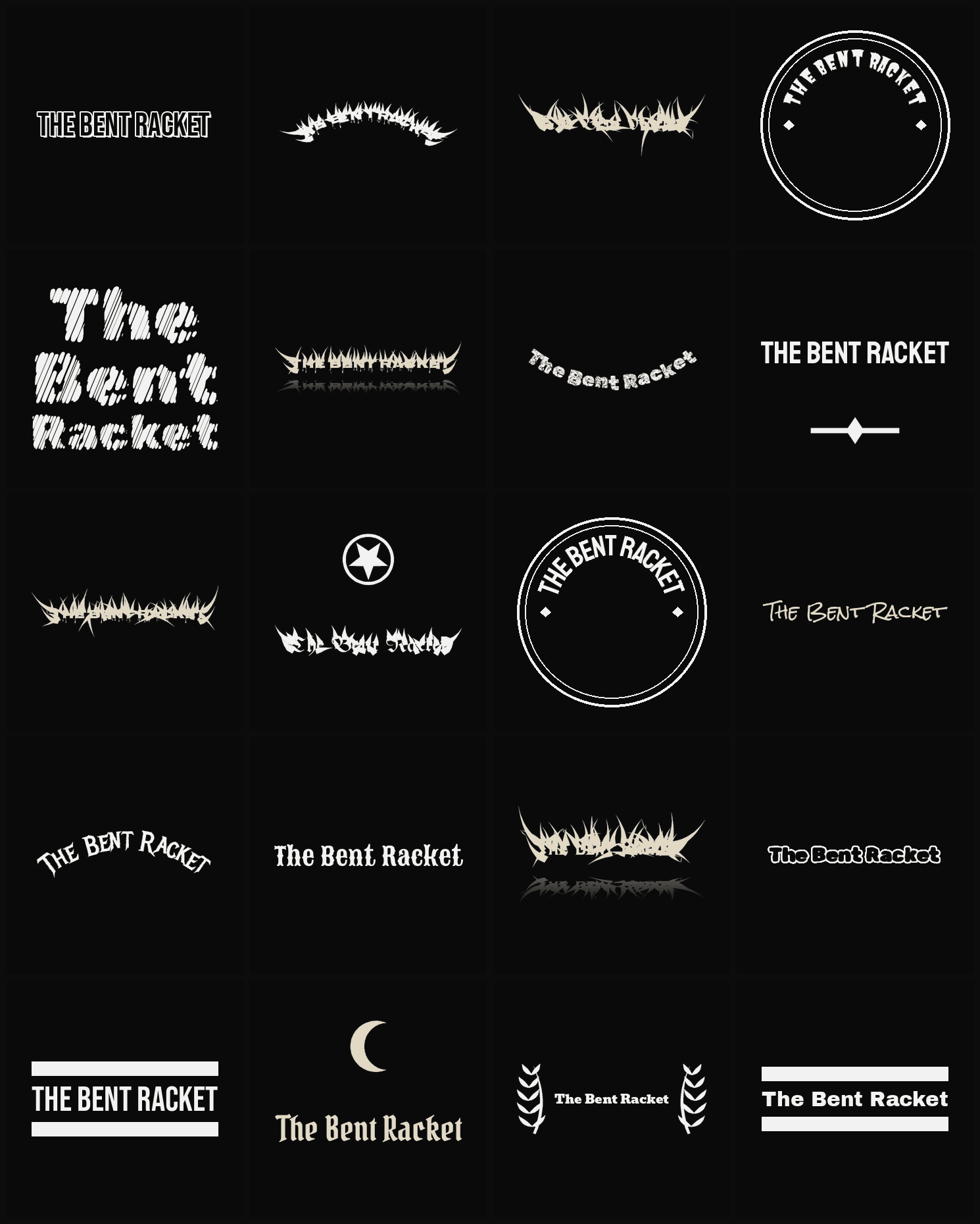 Twenty The Bent Racket band logo ideas — different faces, treatments and spike settings