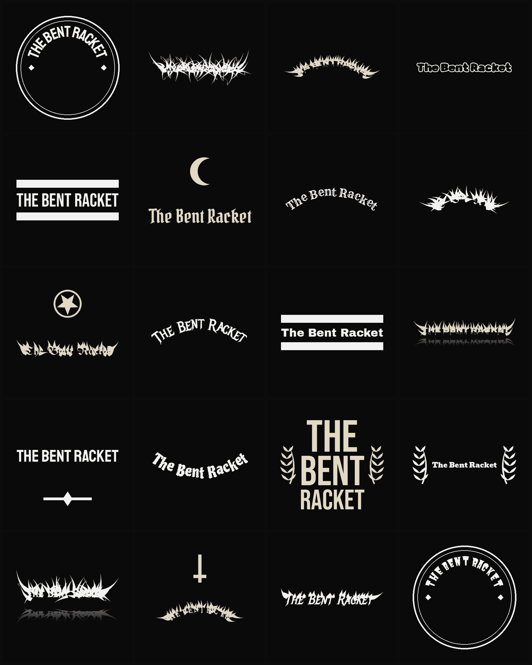 Twenty The Bent Racket band logo ideas — different faces, treatments and spike settings