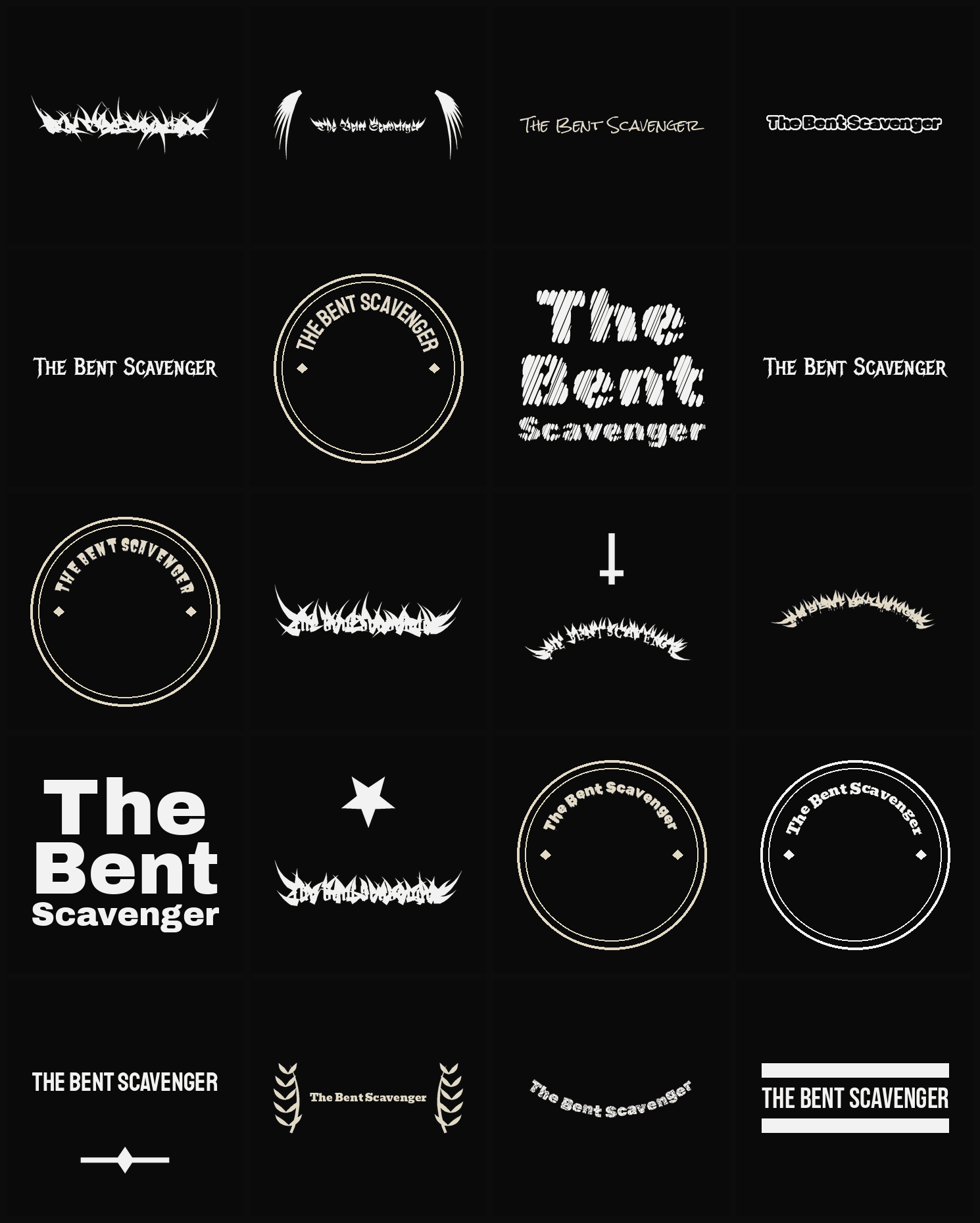 Twenty The Bent Scavenger band logo ideas — different faces, treatments and spike settings