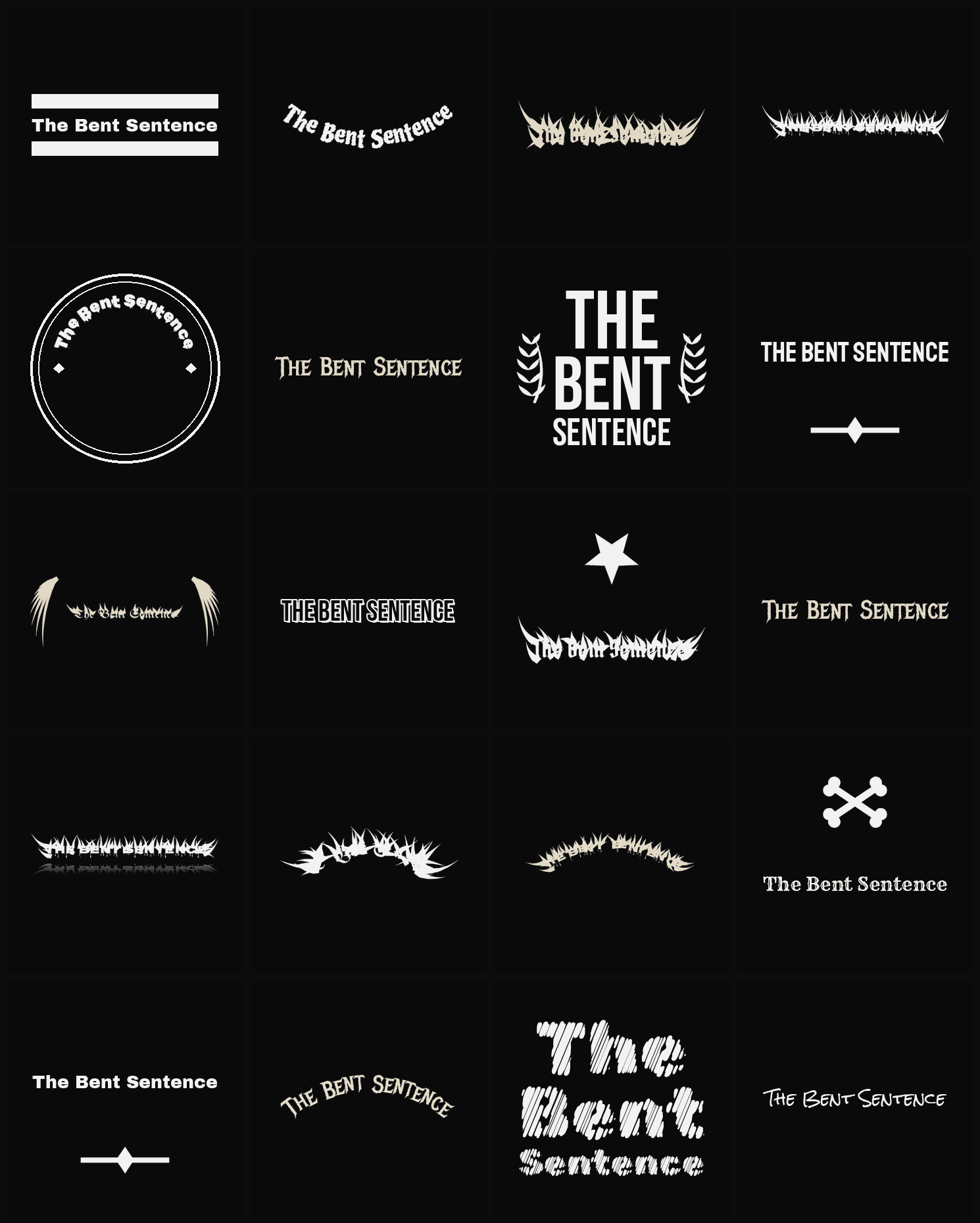 Twenty The Bent Sentence band logo ideas — different faces, treatments and spike settings