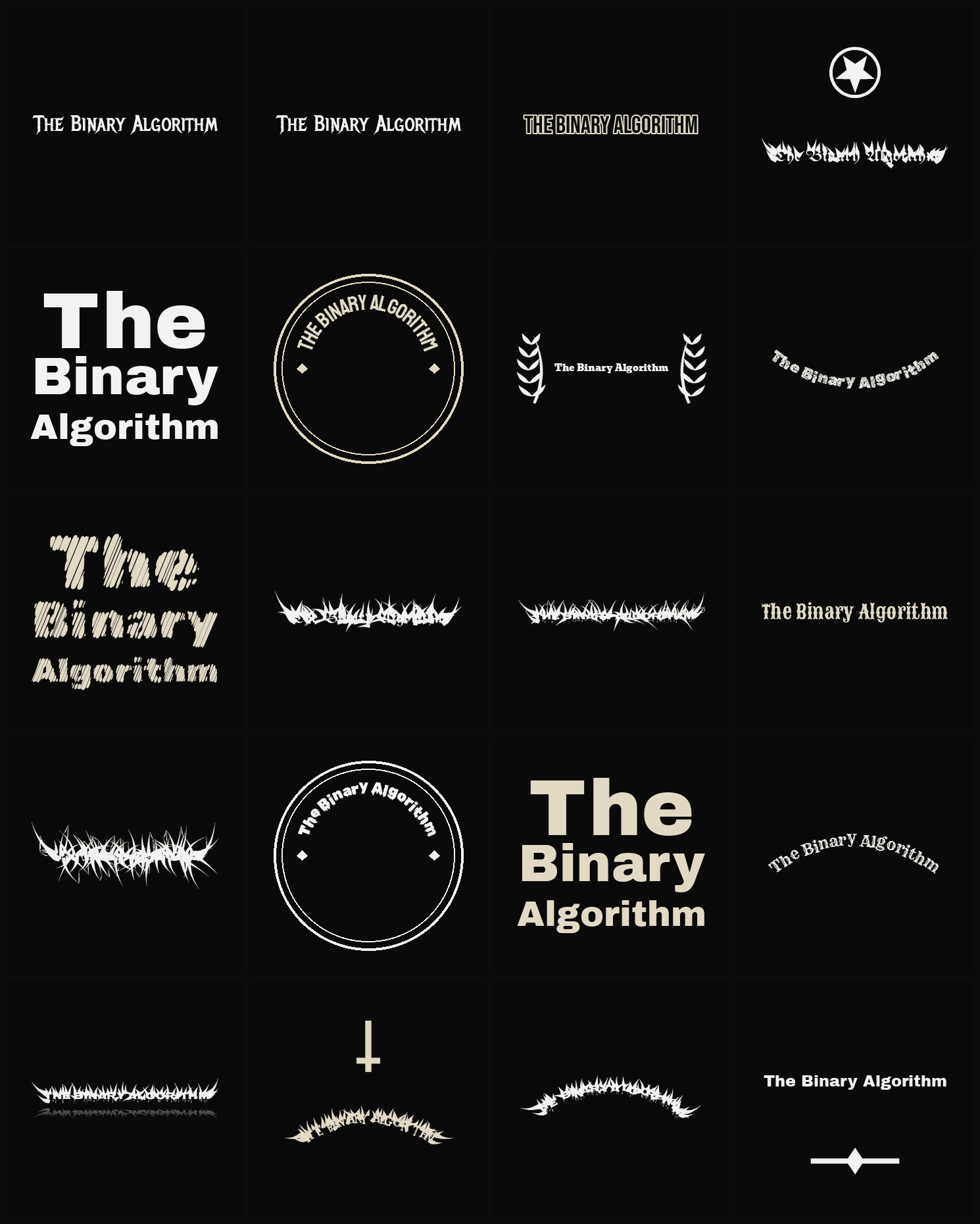 Twenty The Binary Algorithm band logo ideas — different faces, treatments and spike settings