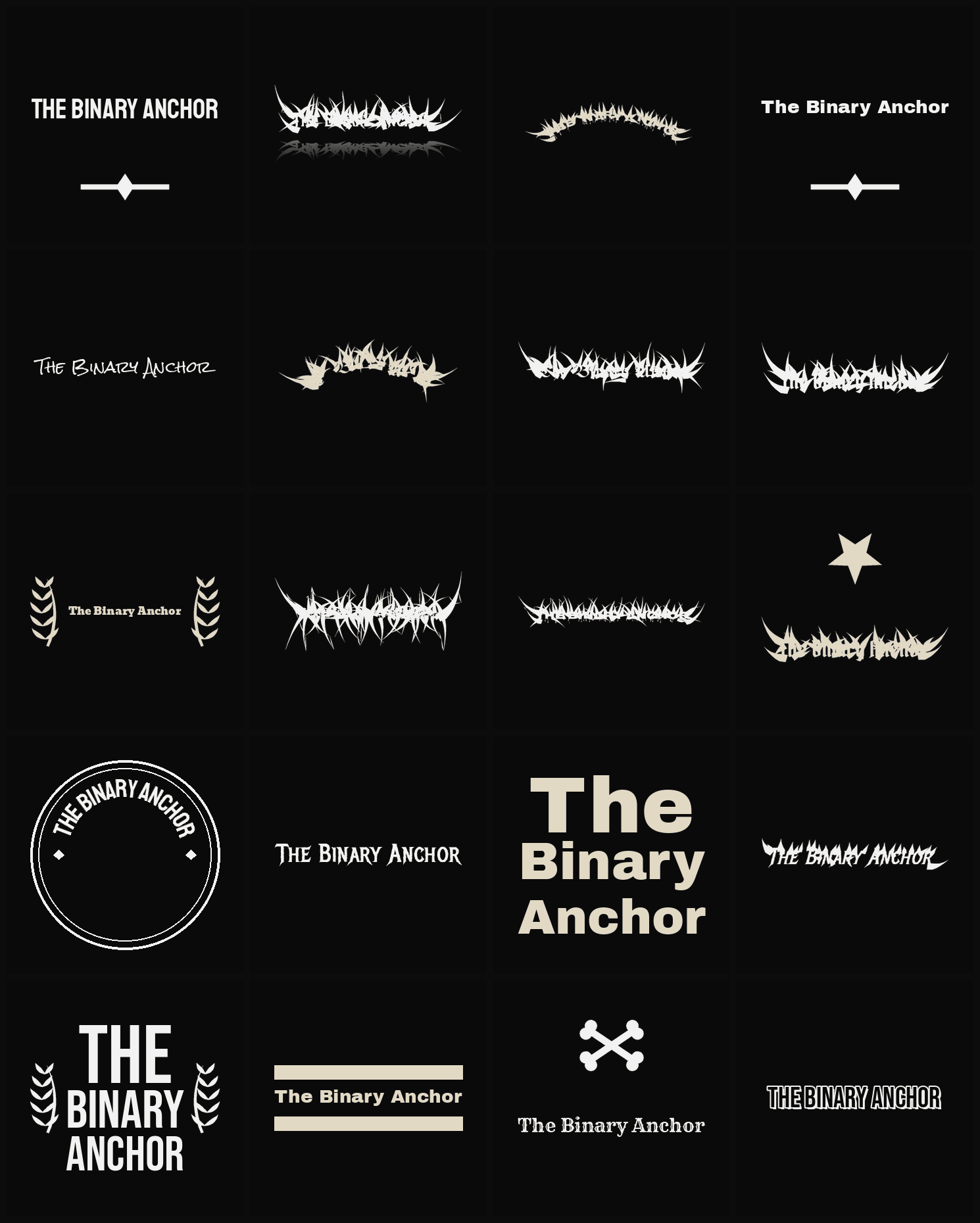 Twenty The Binary Anchor band logo ideas — different faces, treatments and spike settings
