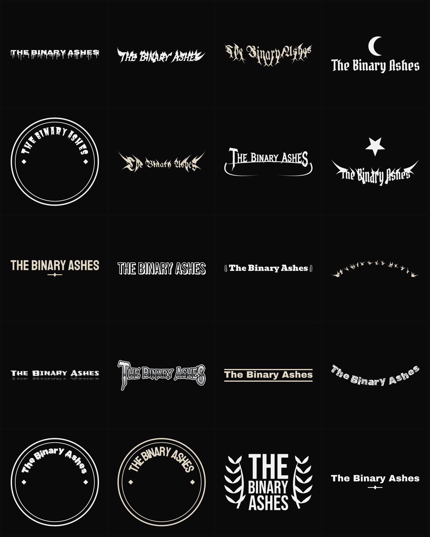 Twenty The Binary Ashes band logo ideas — different faces, treatments and spike settings
