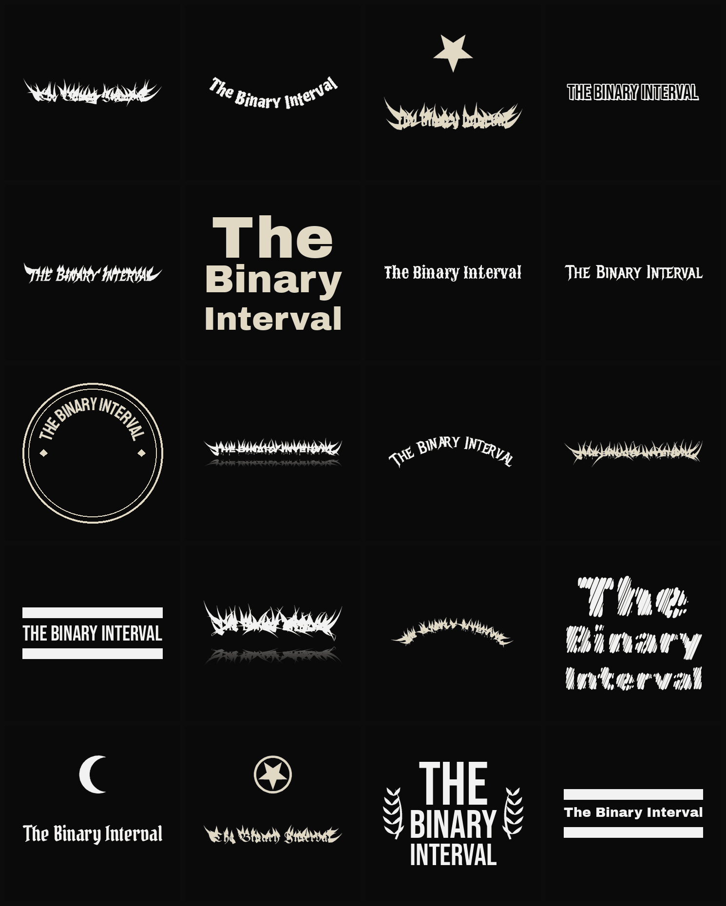 Twenty The Binary Interval band logo ideas — different faces, treatments and spike settings