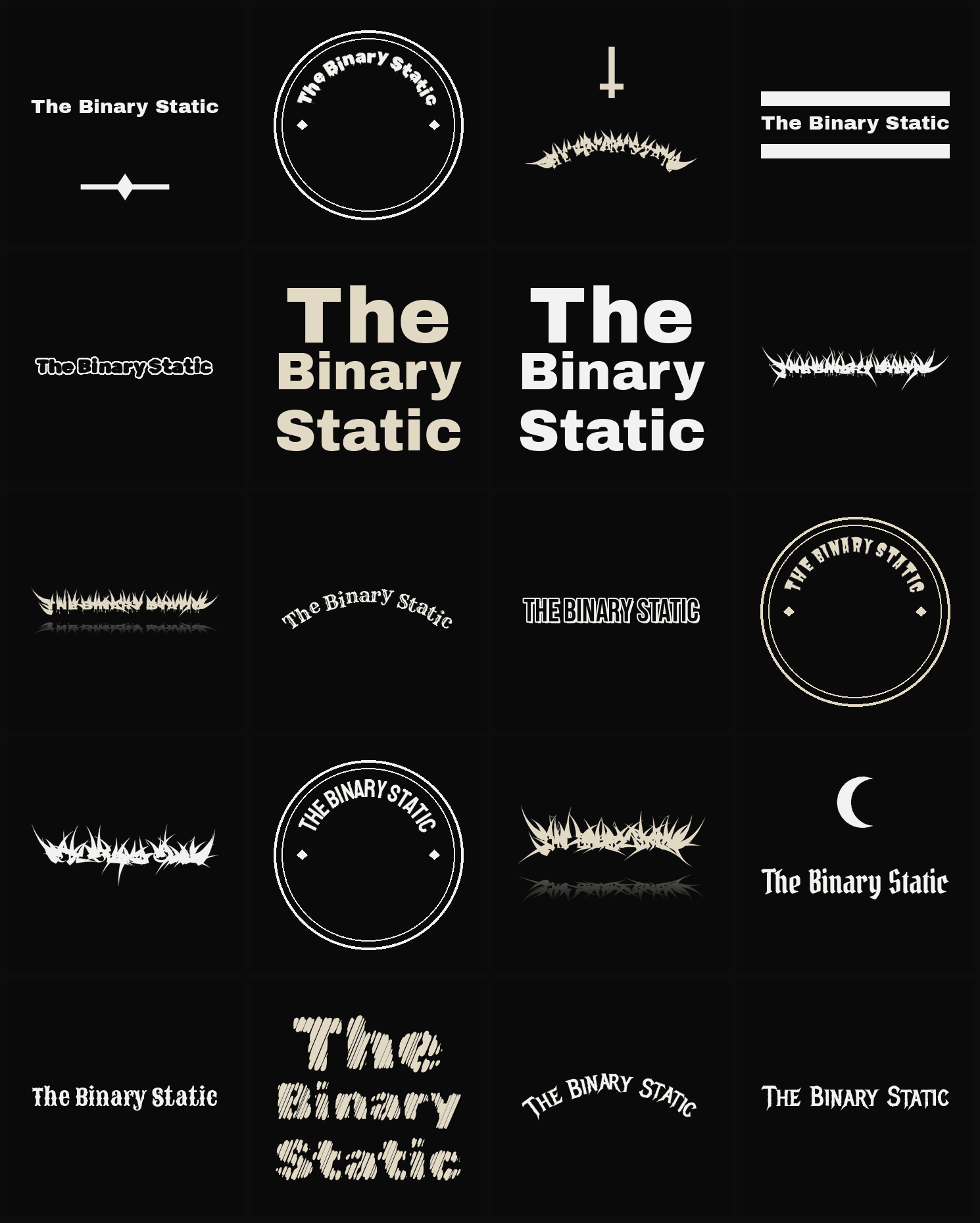 Twenty The Binary Static band logo ideas — different faces, treatments and spike settings