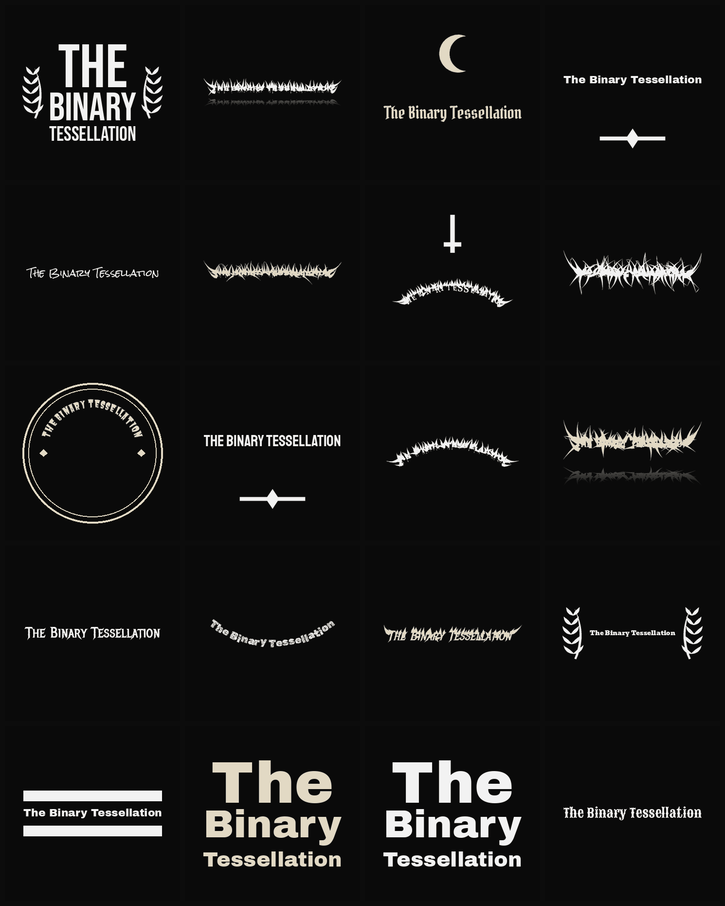 Twenty The Binary Tessellation band logo ideas — different faces, treatments and spike settings