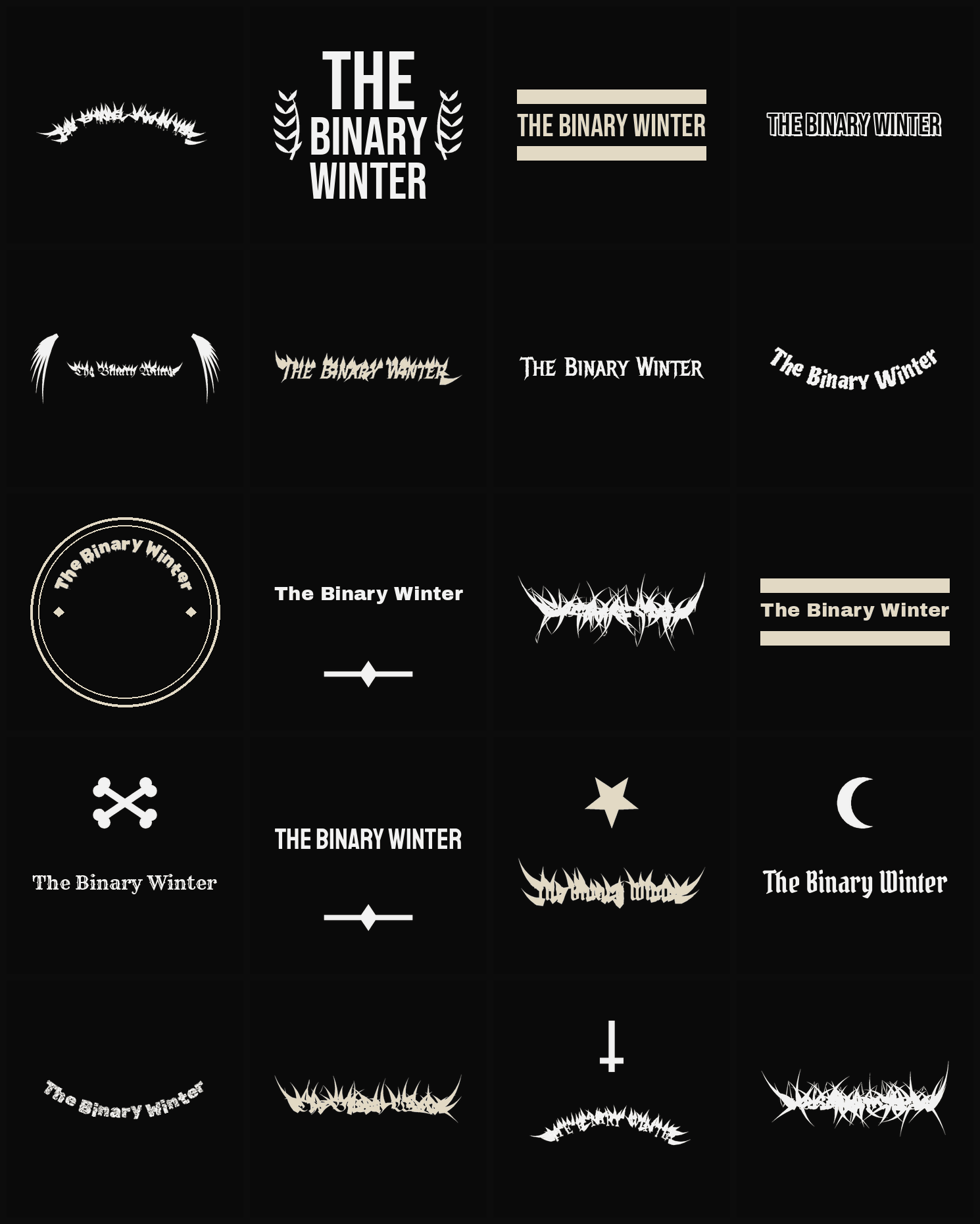 Twenty The Binary Winter band logo ideas — different faces, treatments and spike settings