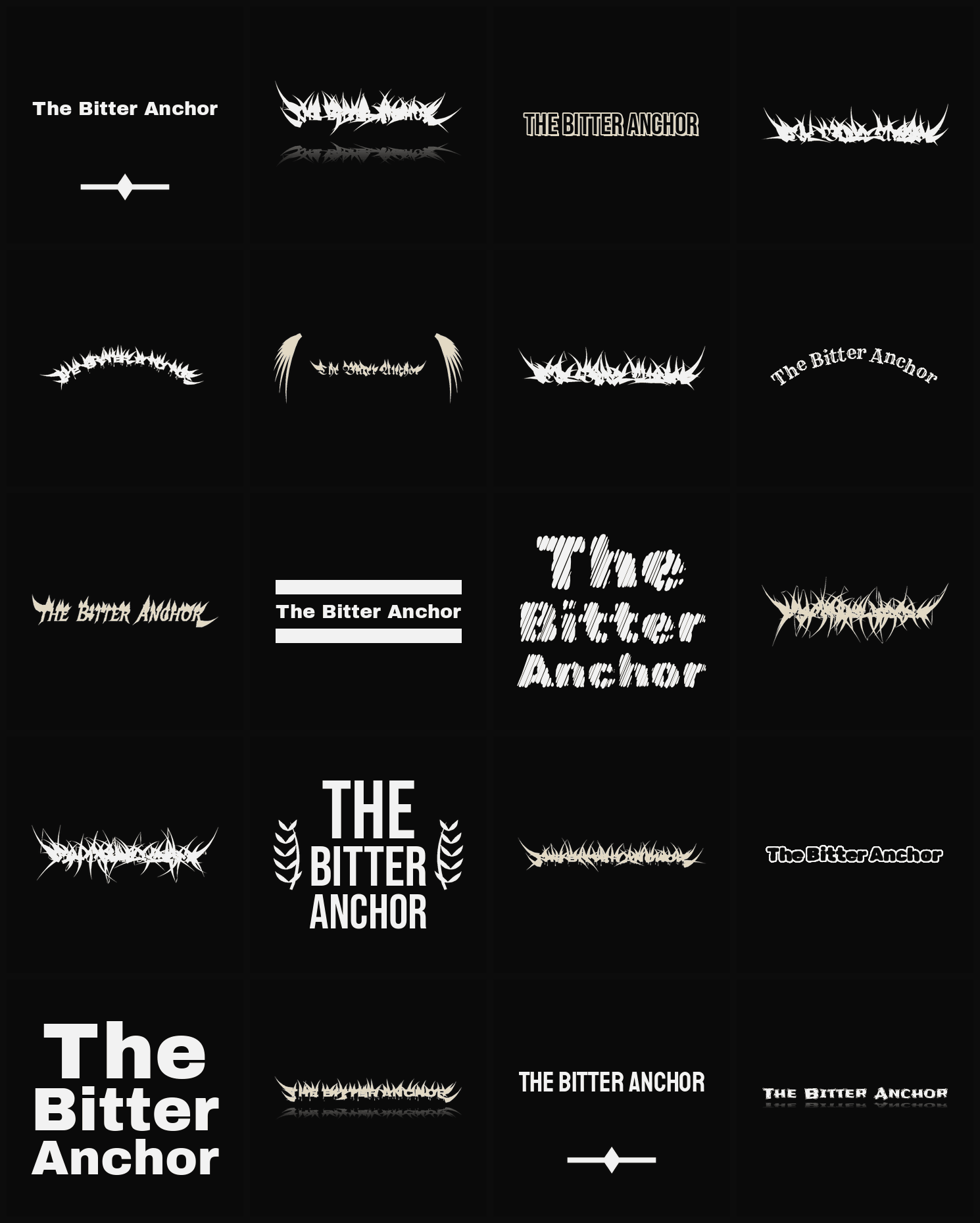 Twenty The Bitter Anchor band logo ideas — different faces, treatments and spike settings
