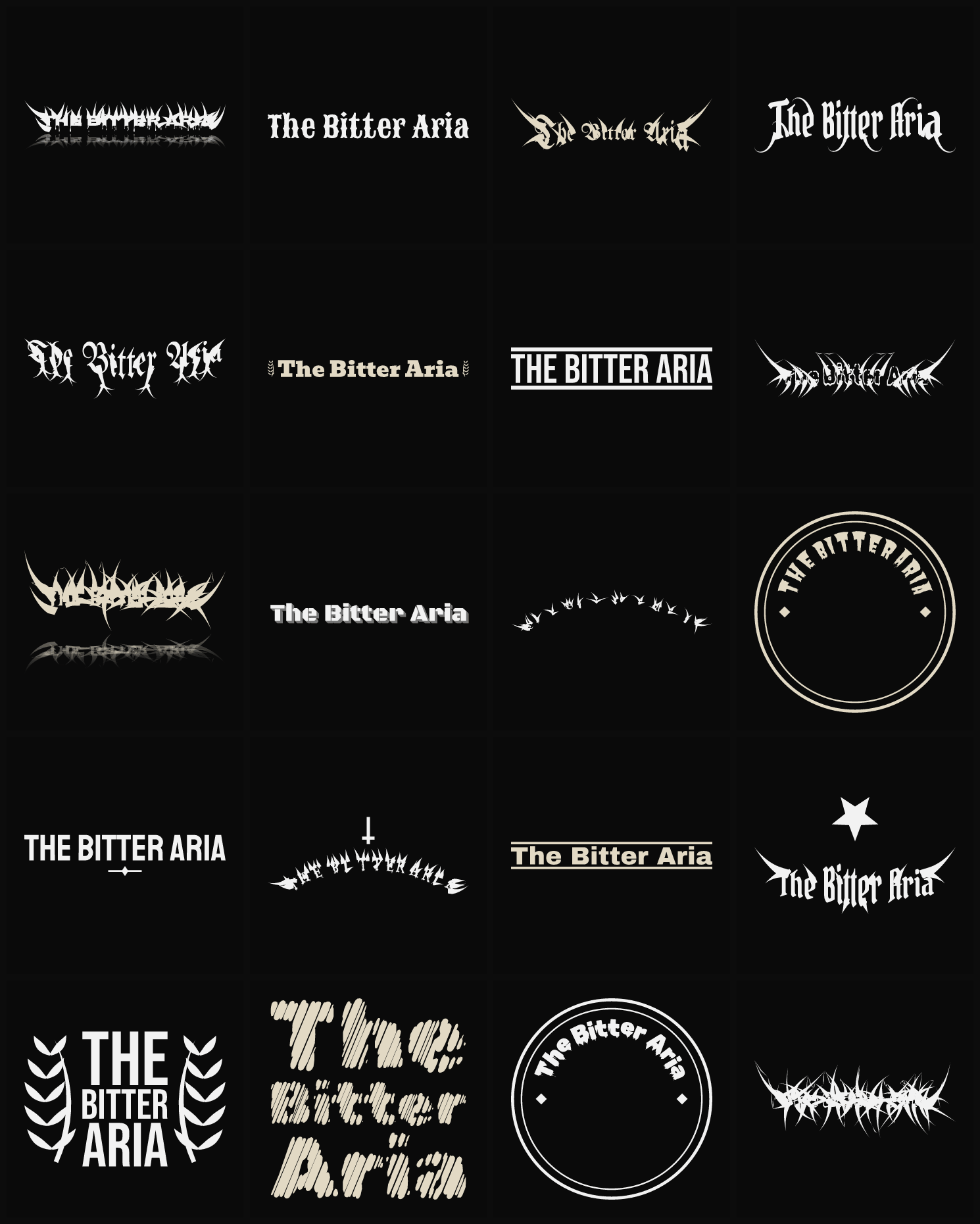 Twenty The Bitter Aria band logo ideas — different faces, treatments and spike settings