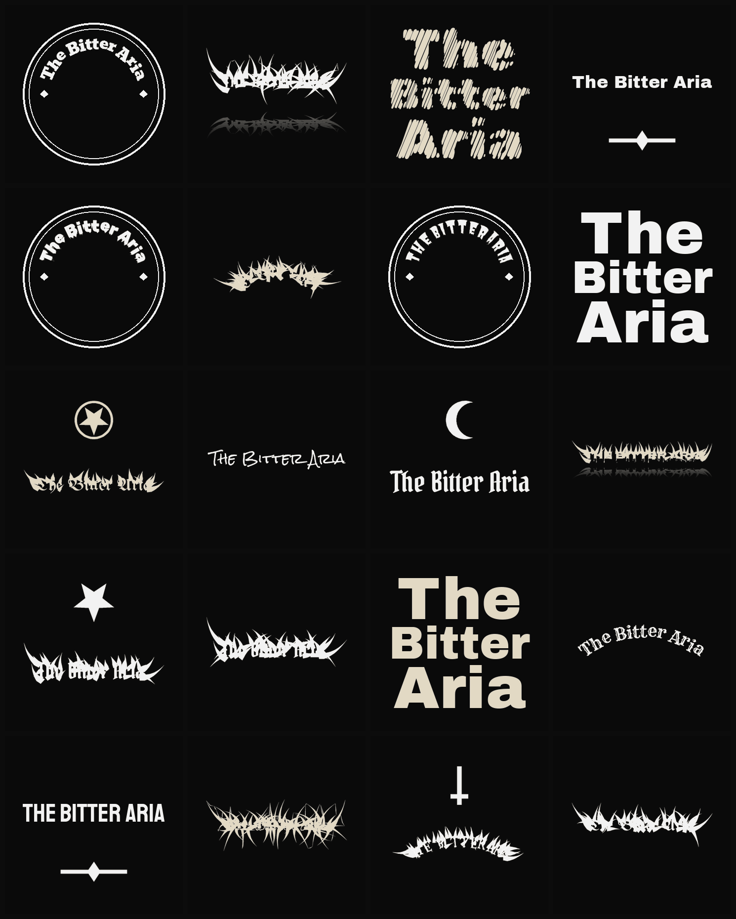 Twenty The Bitter Aria band logo ideas — different faces, treatments and spike settings