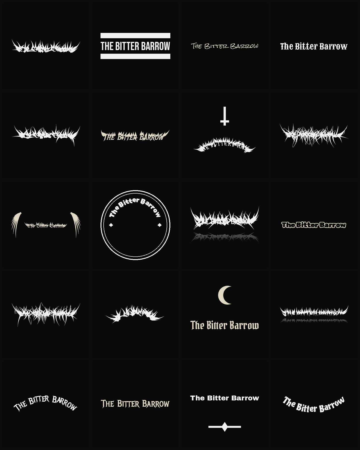 Twenty The Bitter Barrow band logo ideas — different faces, treatments and spike settings