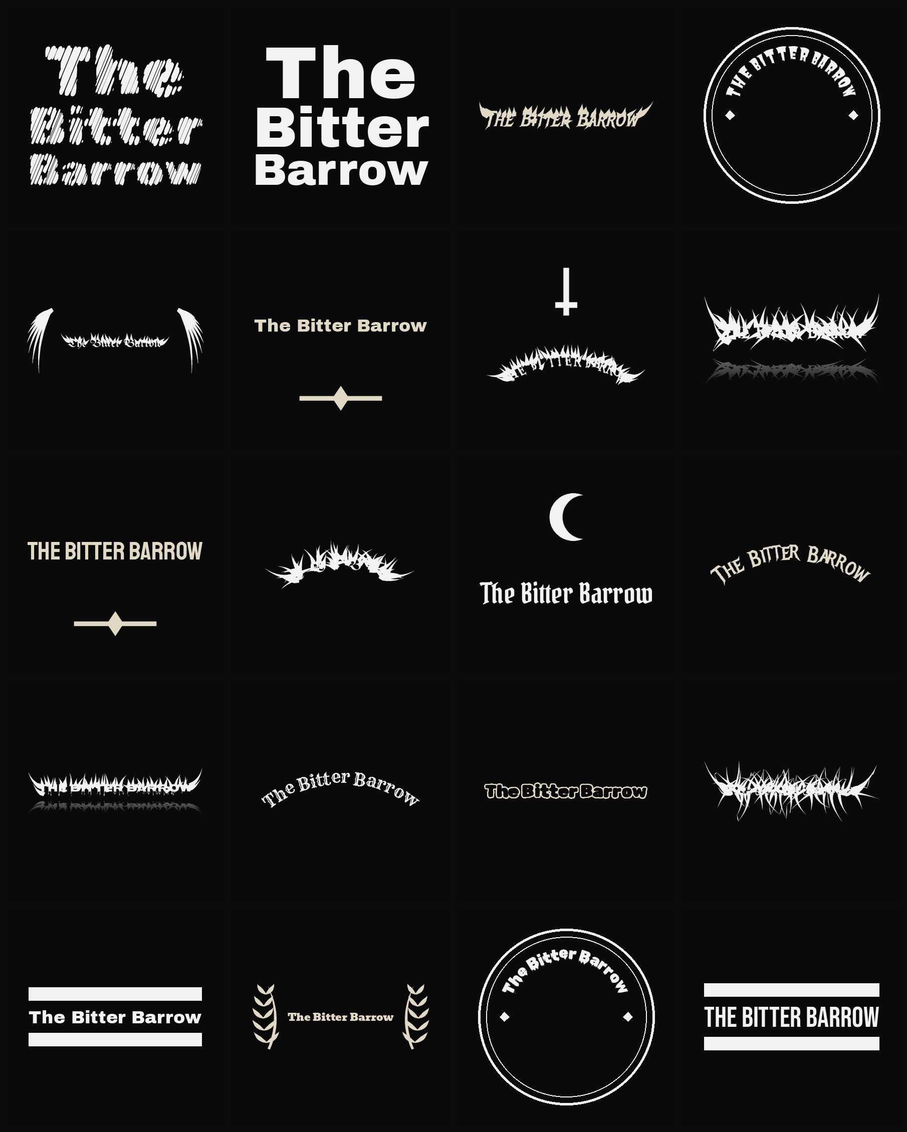 Twenty The Bitter Barrow band logo ideas — different faces, treatments and spike settings