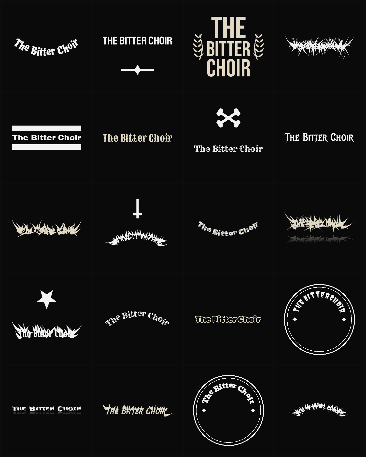Twenty The Bitter Choir band logo ideas — different faces, treatments and spike settings