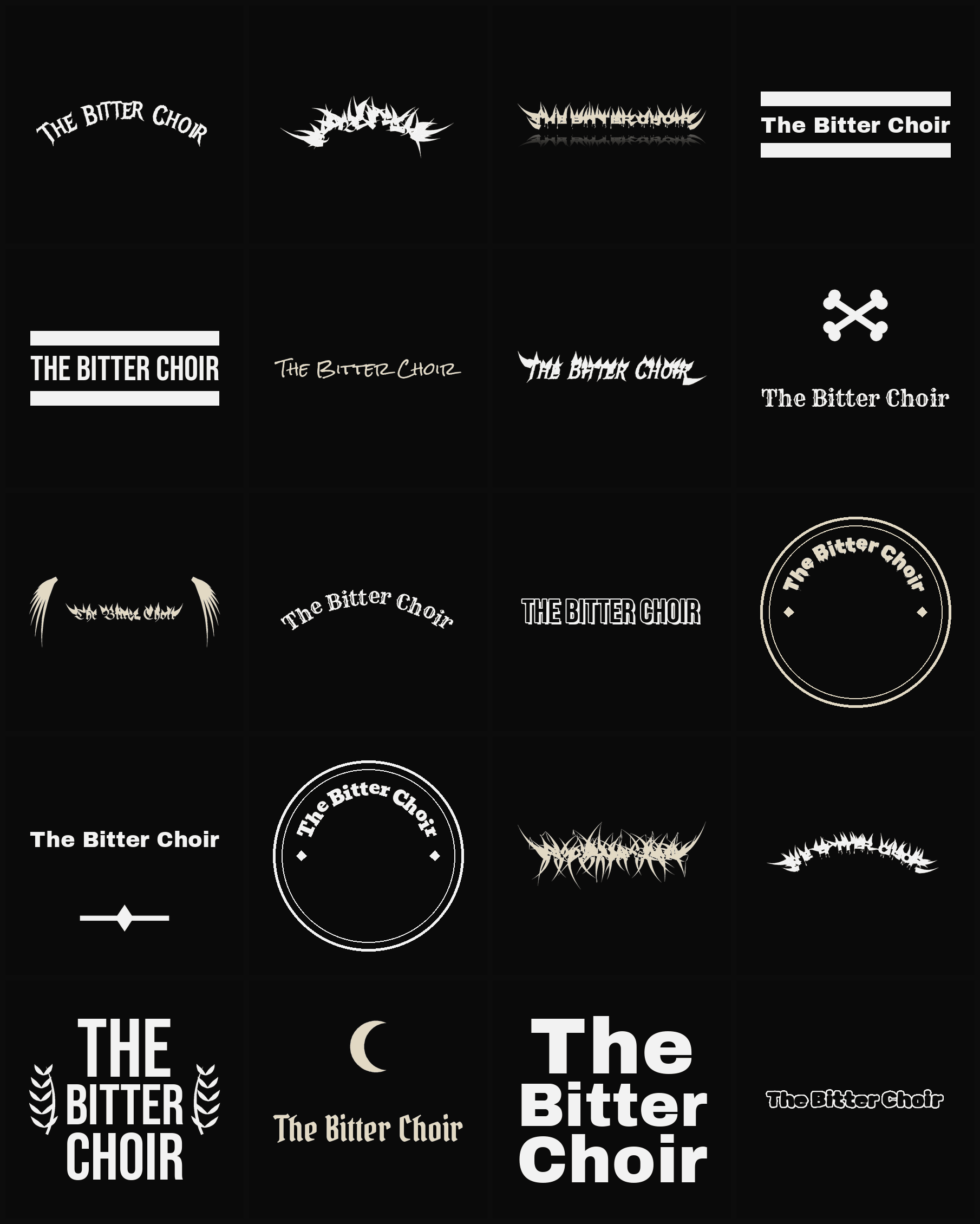 Twenty The Bitter Choir band logo ideas — different faces, treatments and spike settings