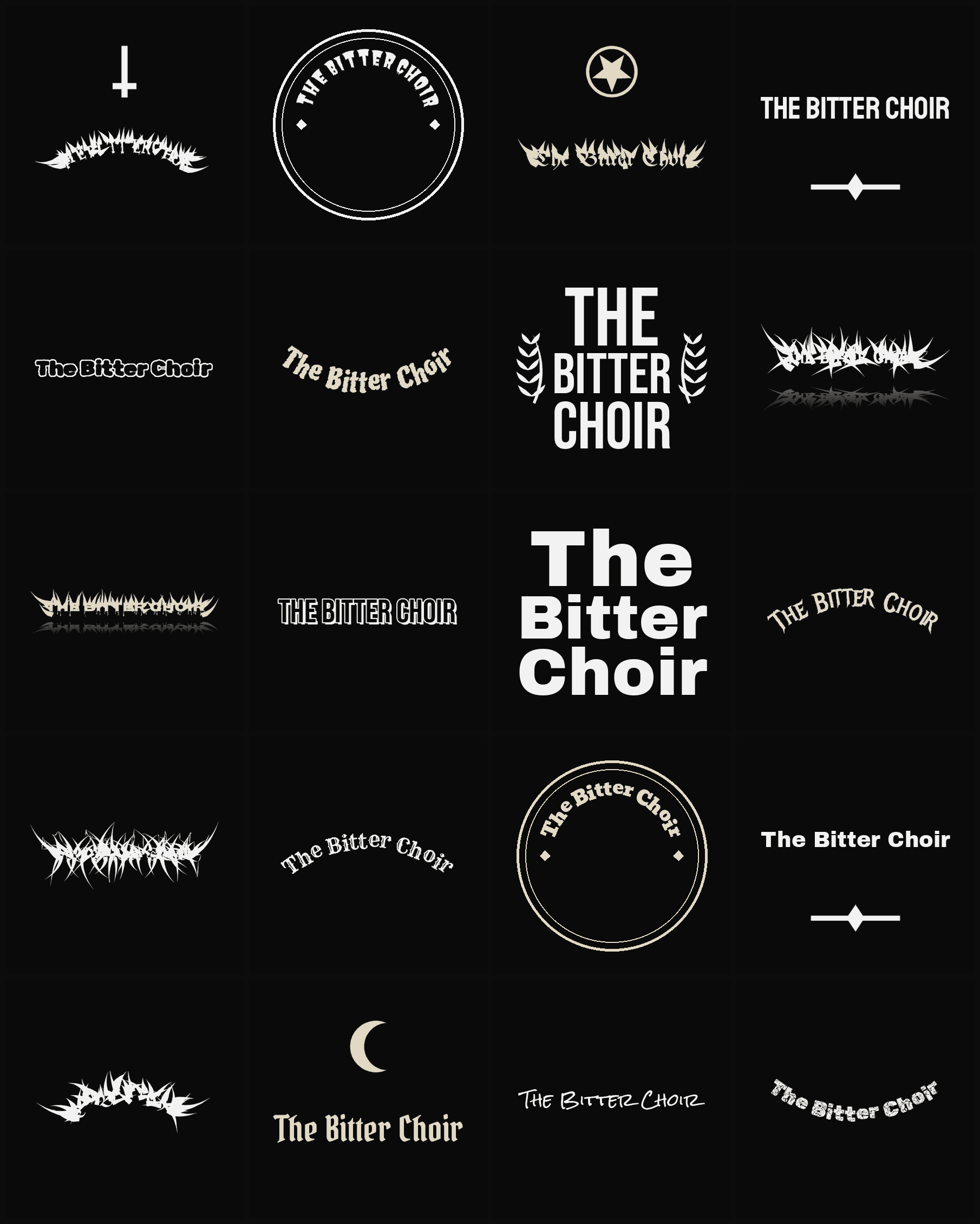 Twenty The Bitter Choir band logo ideas — different faces, treatments and spike settings