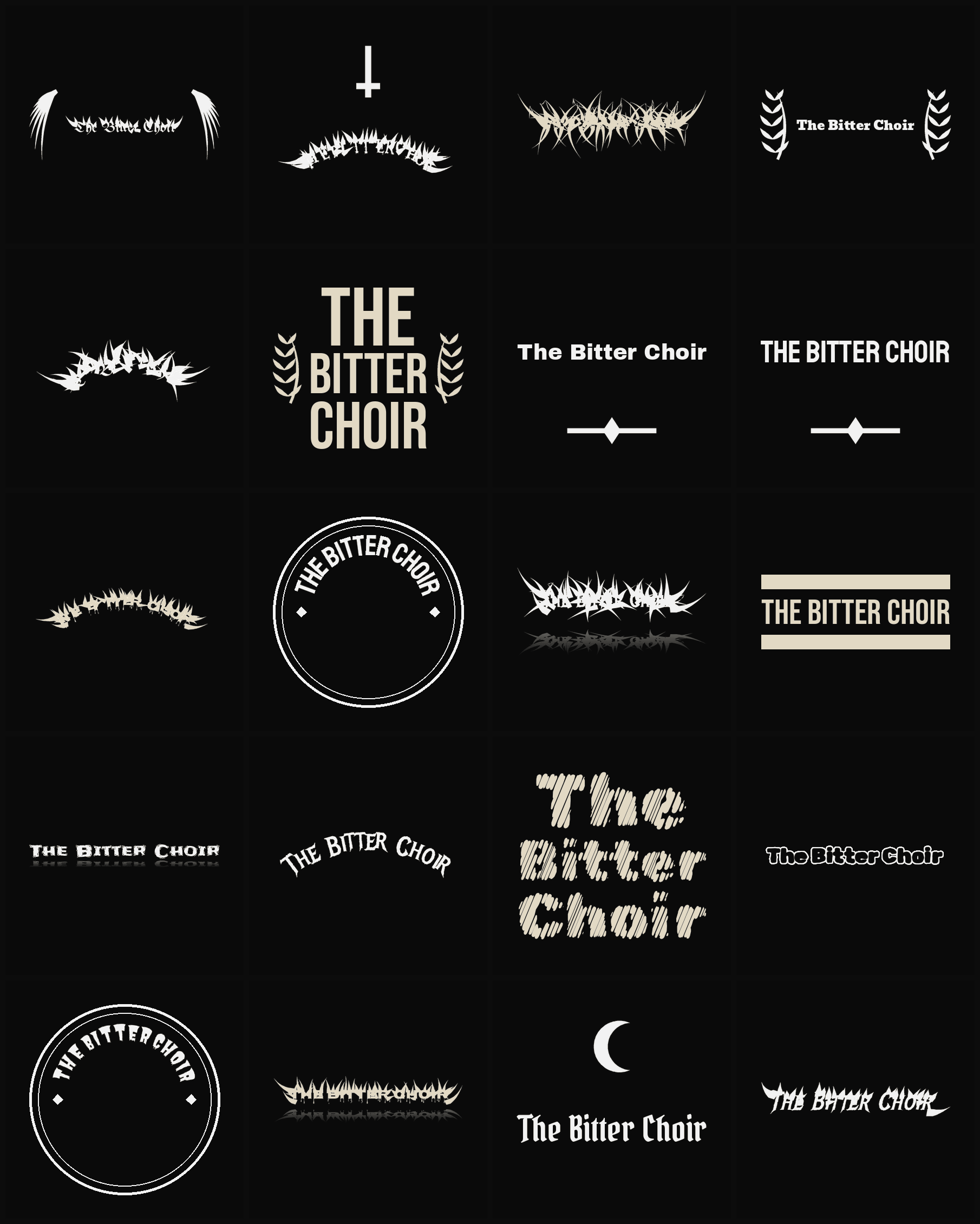 Twenty The Bitter Choir band logo ideas — different faces, treatments and spike settings