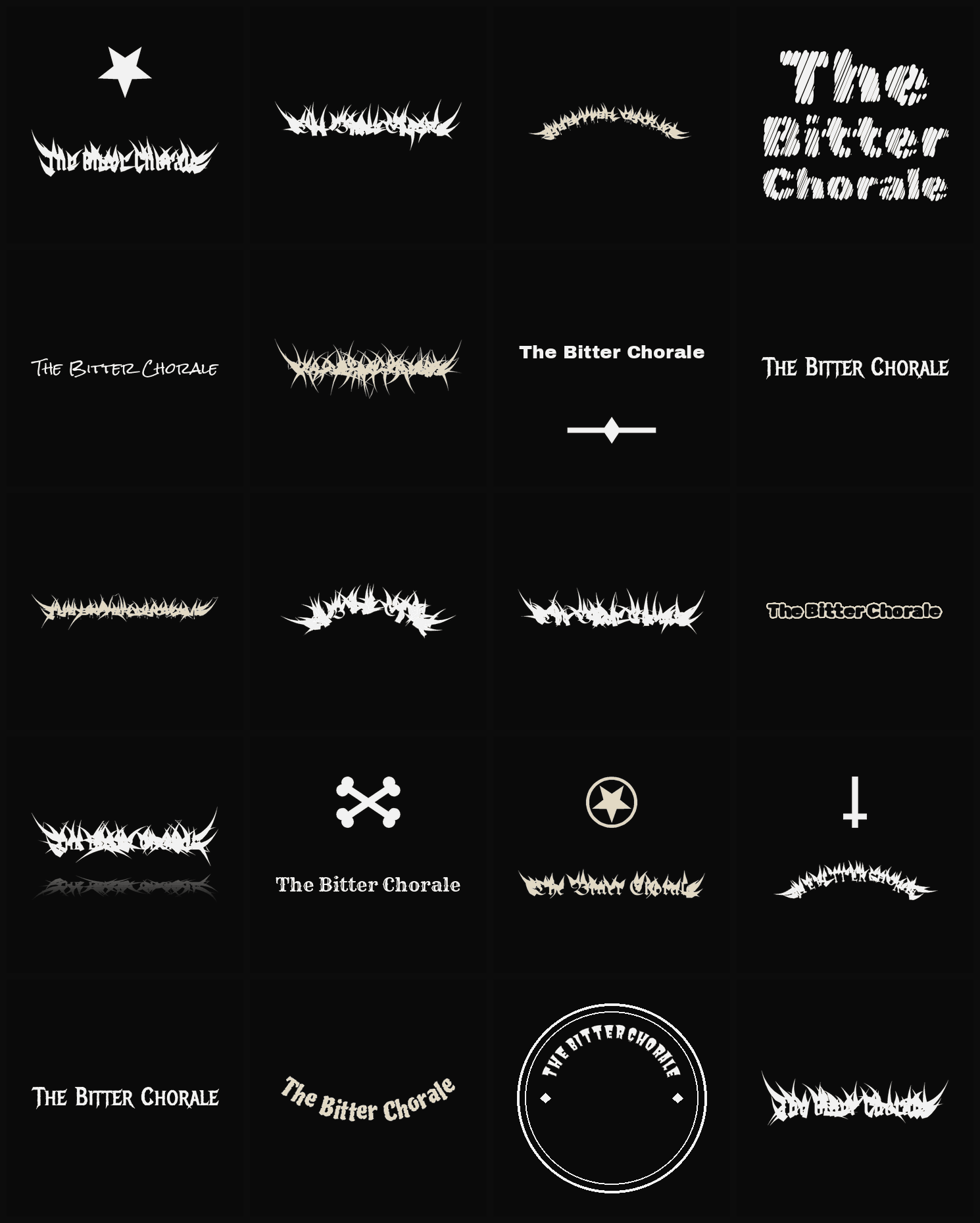 Twenty The Bitter Chorale band logo ideas — different faces, treatments and spike settings