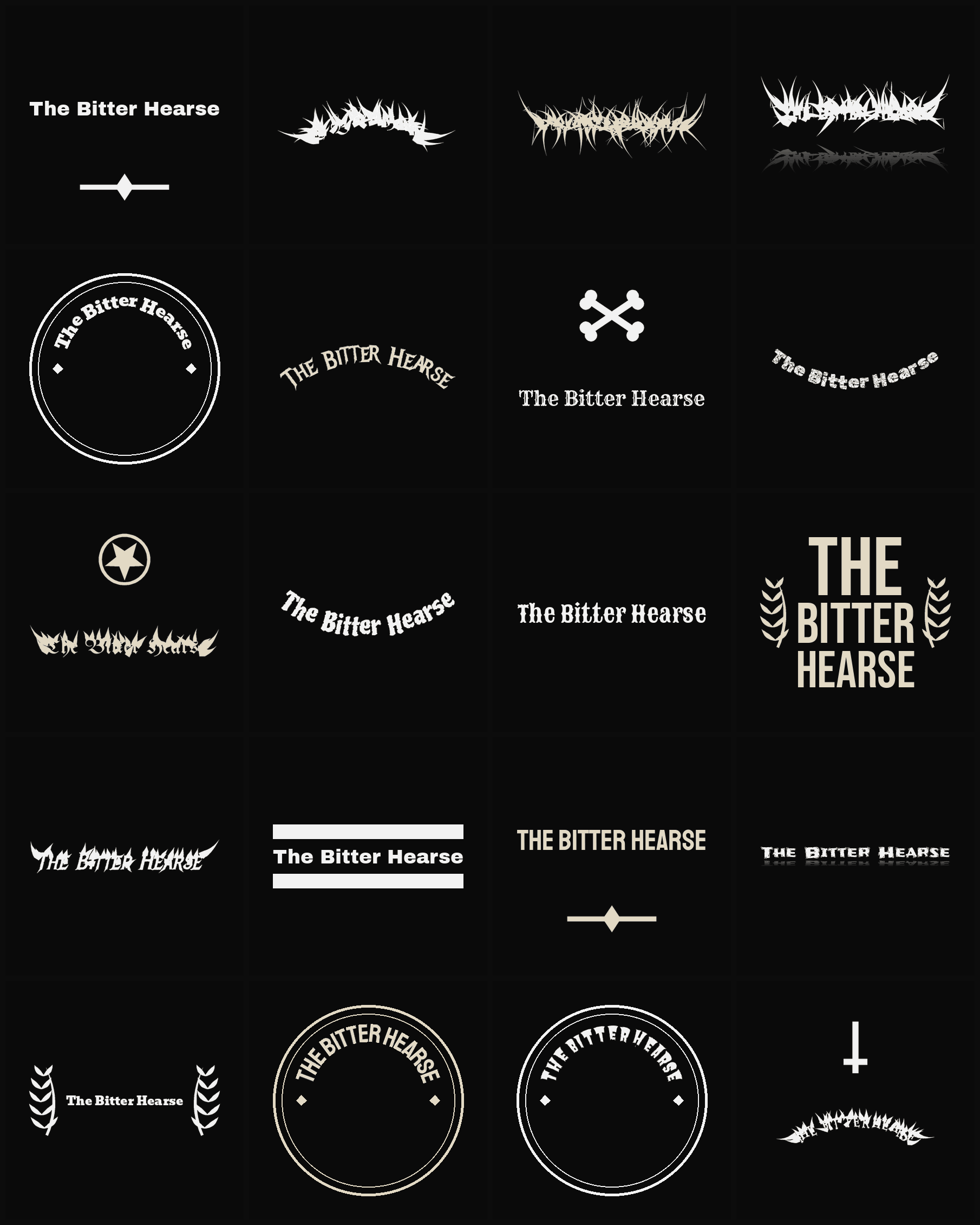 Twenty The Bitter Hearse band logo ideas — different faces, treatments and spike settings