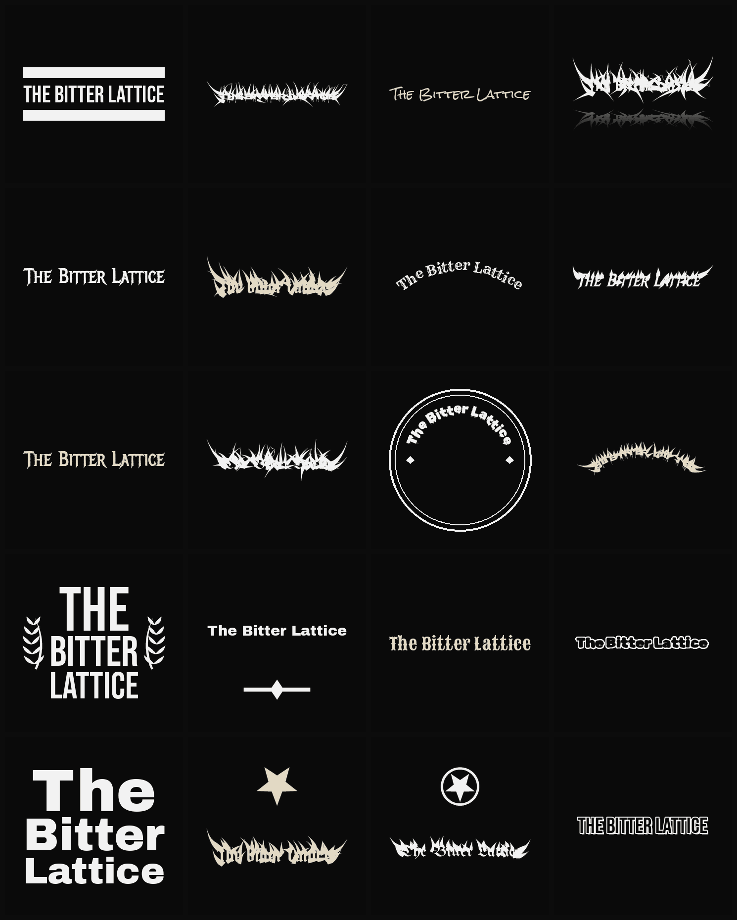 Twenty The Bitter Lattice band logo ideas — different faces, treatments and spike settings
