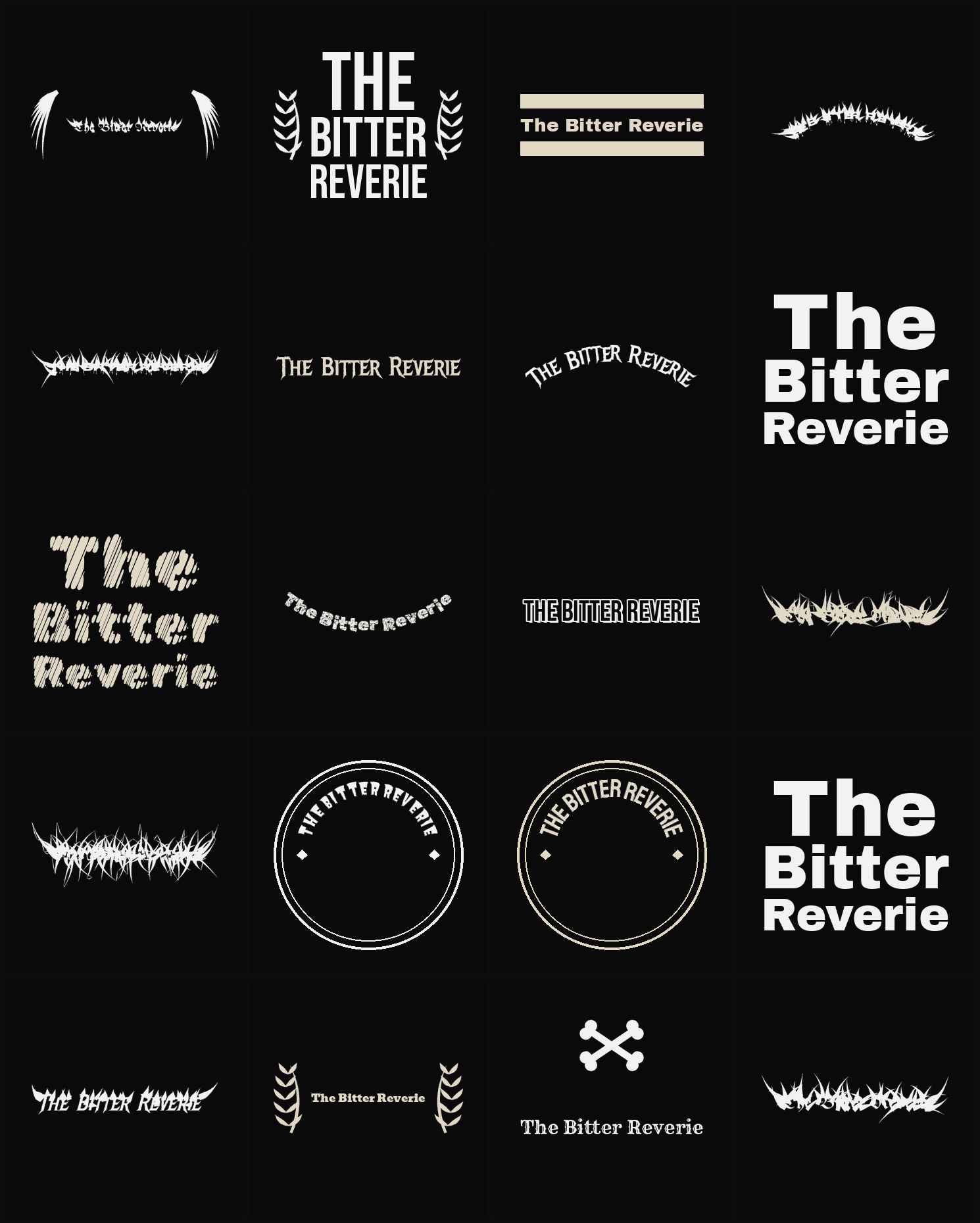 Twenty The Bitter Reverie band logo ideas — different faces, treatments and spike settings