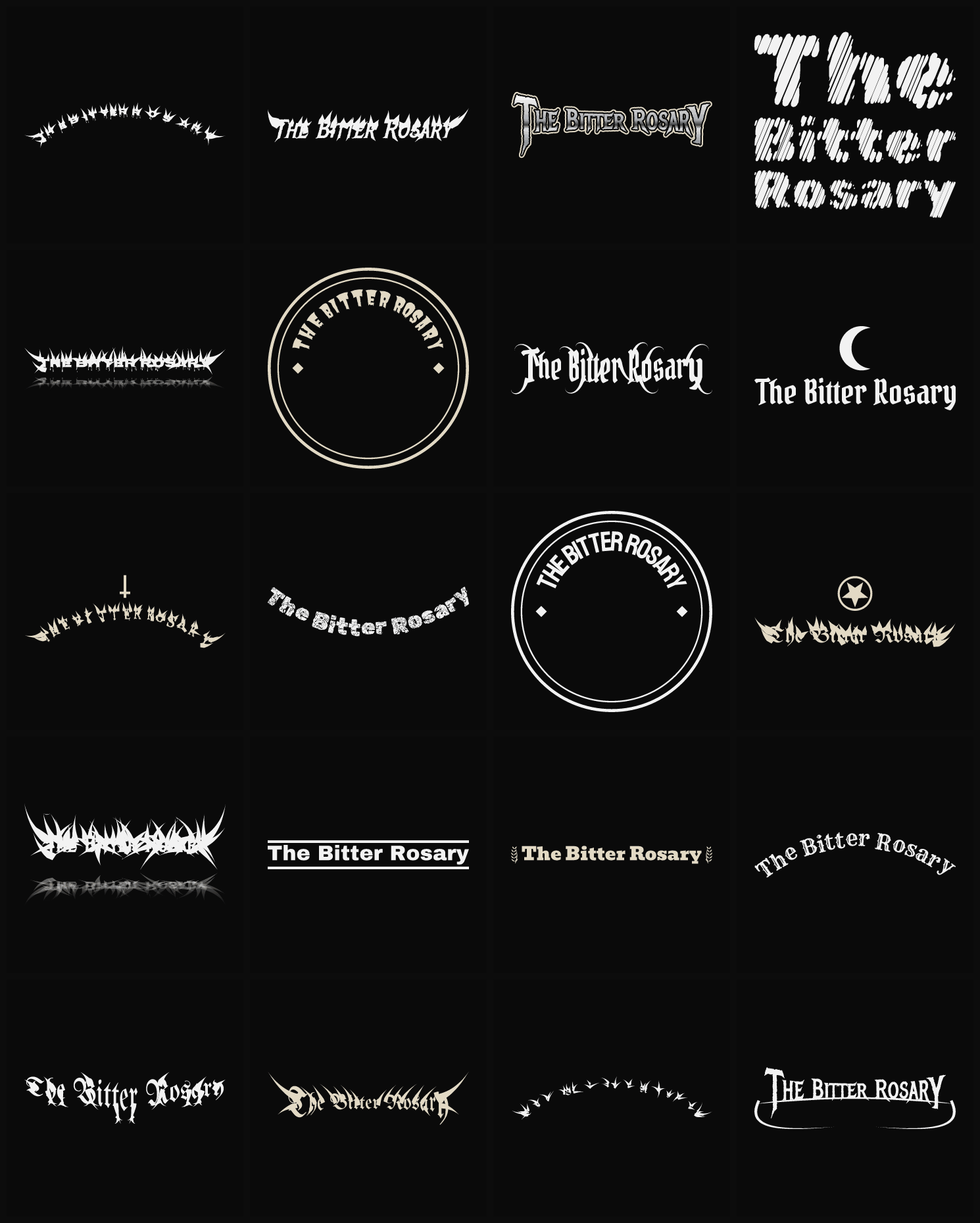 Twenty The Bitter Rosary band logo ideas — different faces, treatments and spike settings