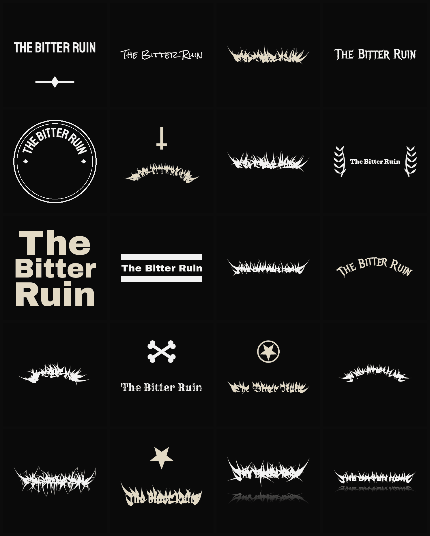 Twenty The Bitter Ruin band logo ideas — different faces, treatments and spike settings