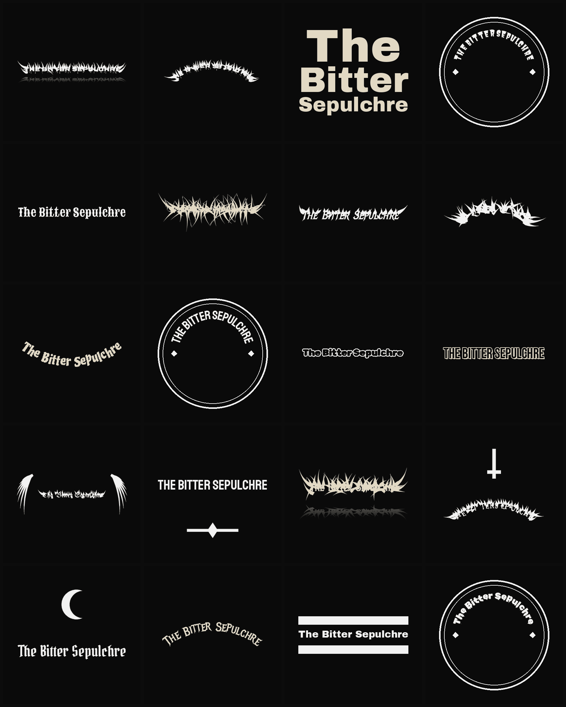 Twenty The Bitter Sepulchre band logo ideas — different faces, treatments and spike settings