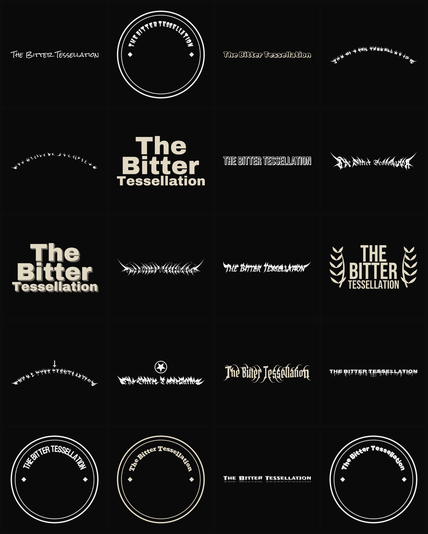 Twenty The Bitter Tessellation band logo ideas — different faces, treatments and spike settings