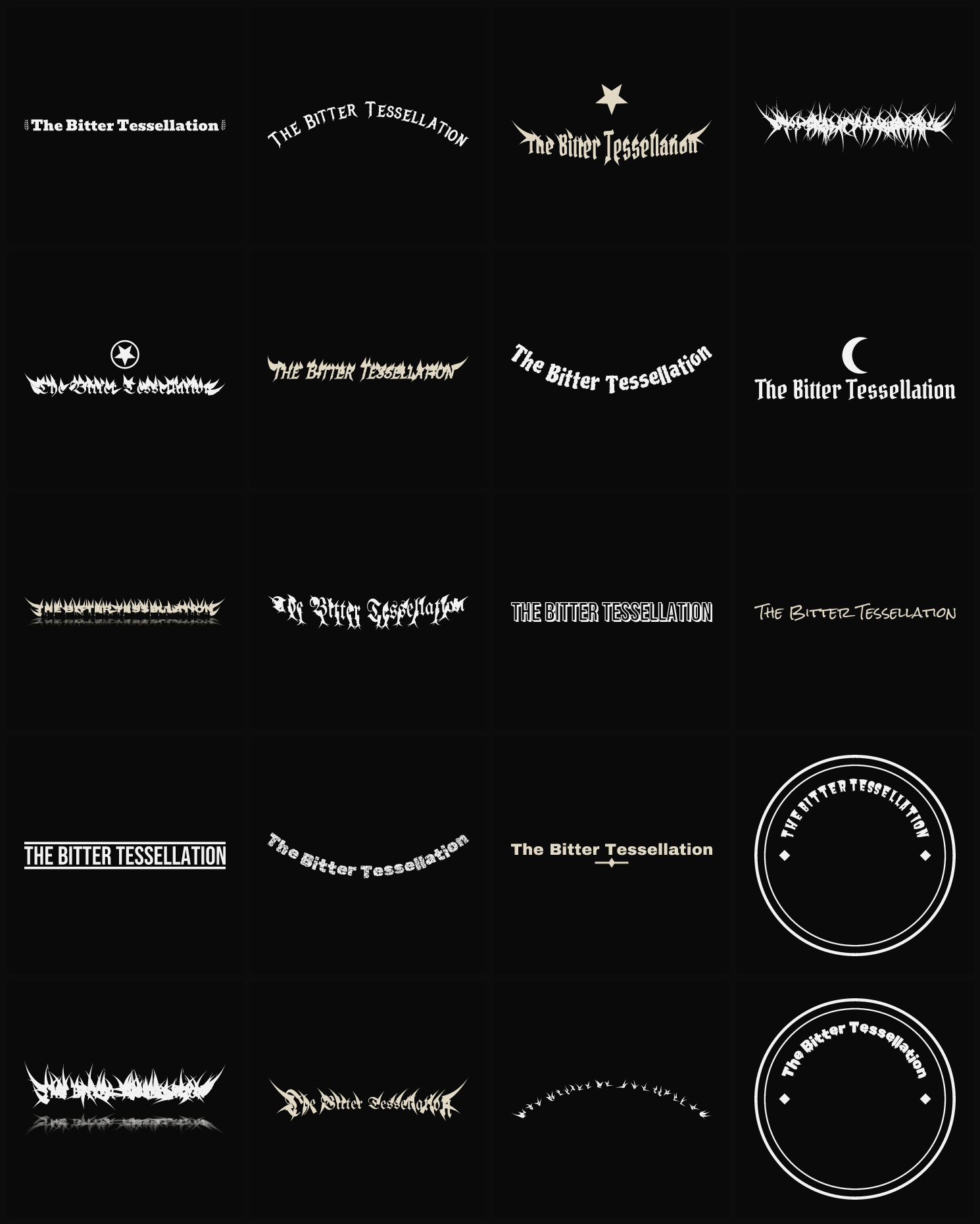 Twenty The Bitter Tessellation band logo ideas — different faces, treatments and spike settings