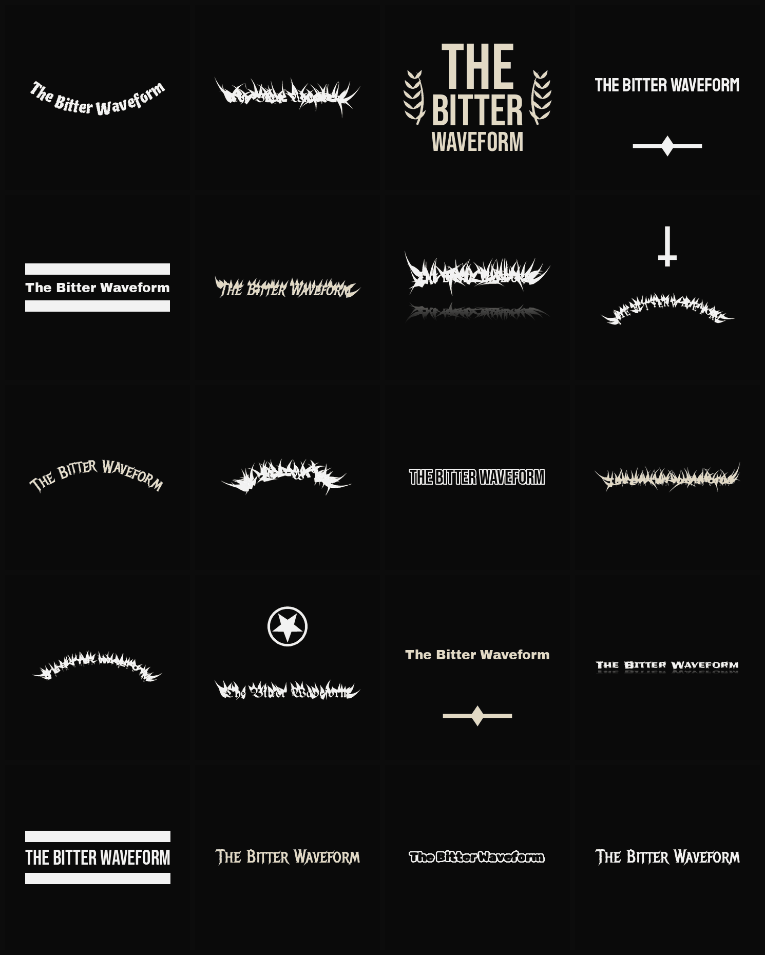 Twenty The Bitter Waveform band logo ideas — different faces, treatments and spike settings