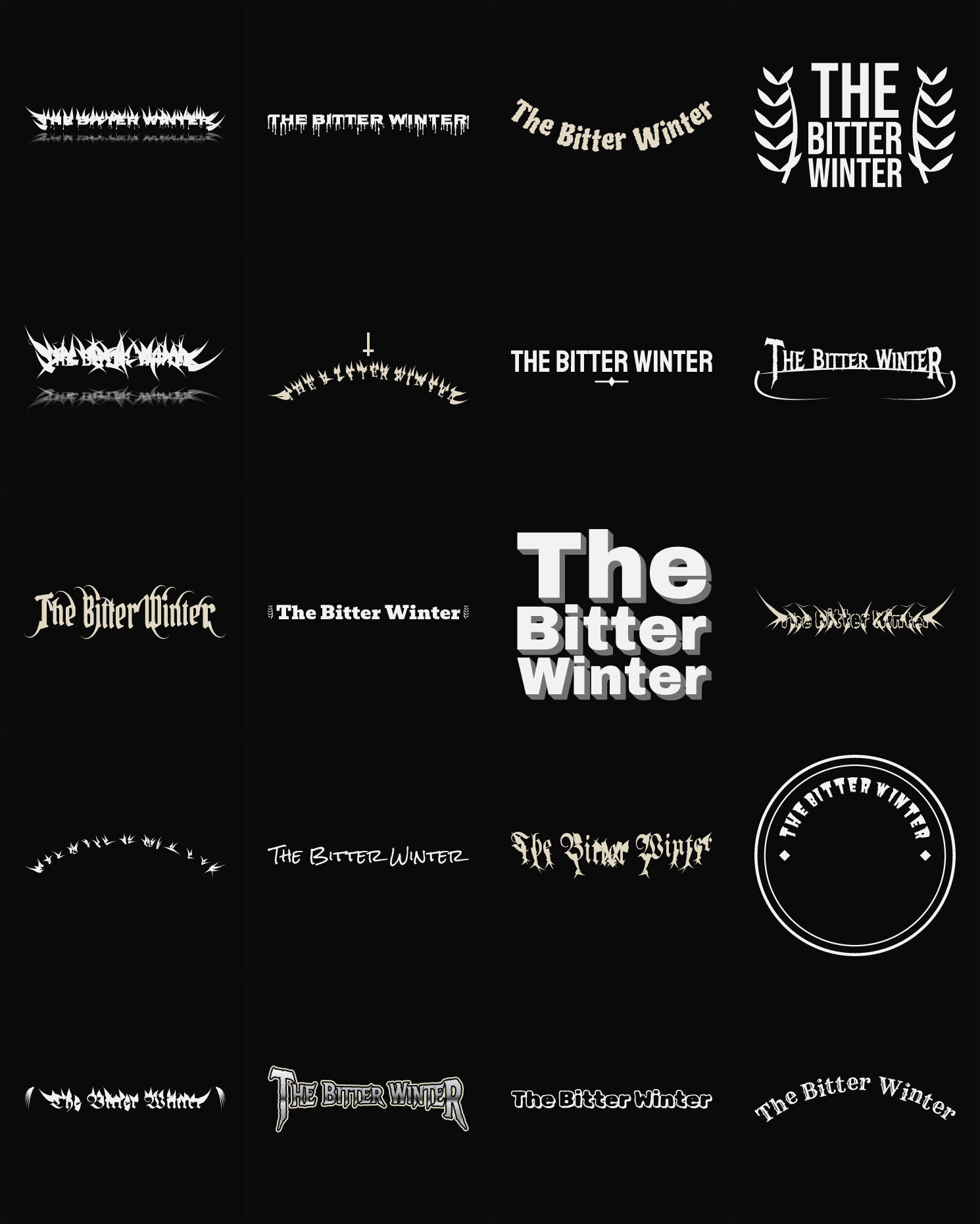 Twenty The Bitter Winter band logo ideas — different faces, treatments and spike settings