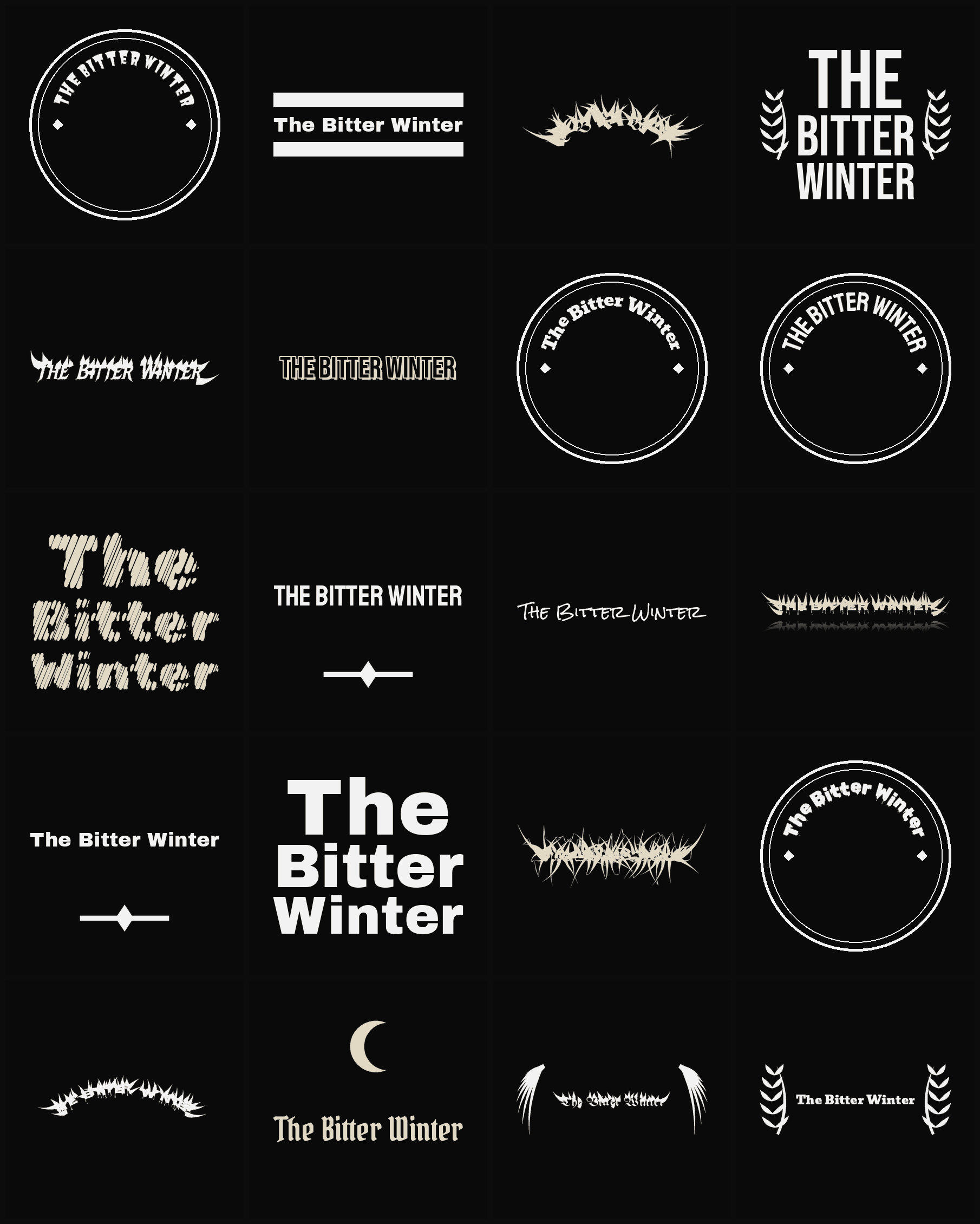 Twenty The Bitter Winter band logo ideas — different faces, treatments and spike settings