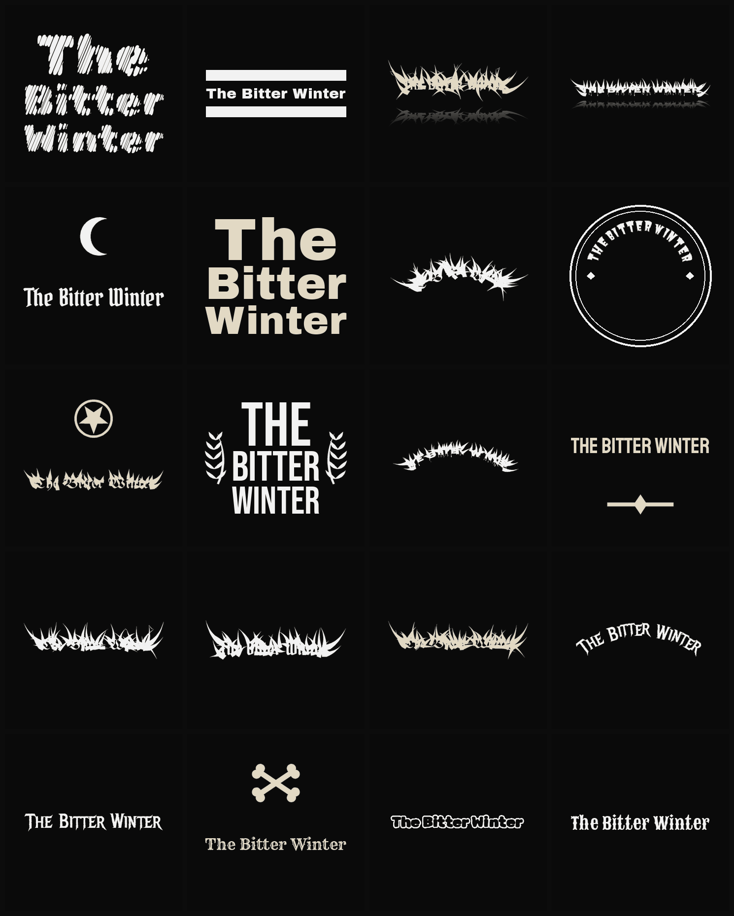 Twenty The Bitter Winter band logo ideas — different faces, treatments and spike settings