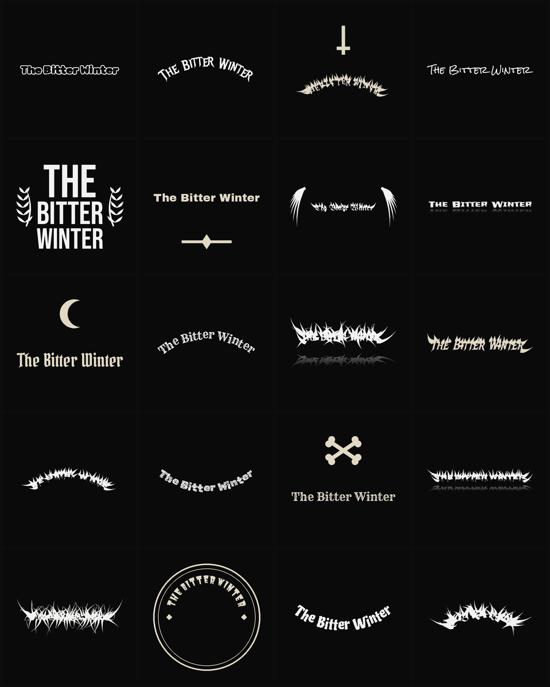 Twenty The Bitter Winter band logo ideas — different faces, treatments and spike settings