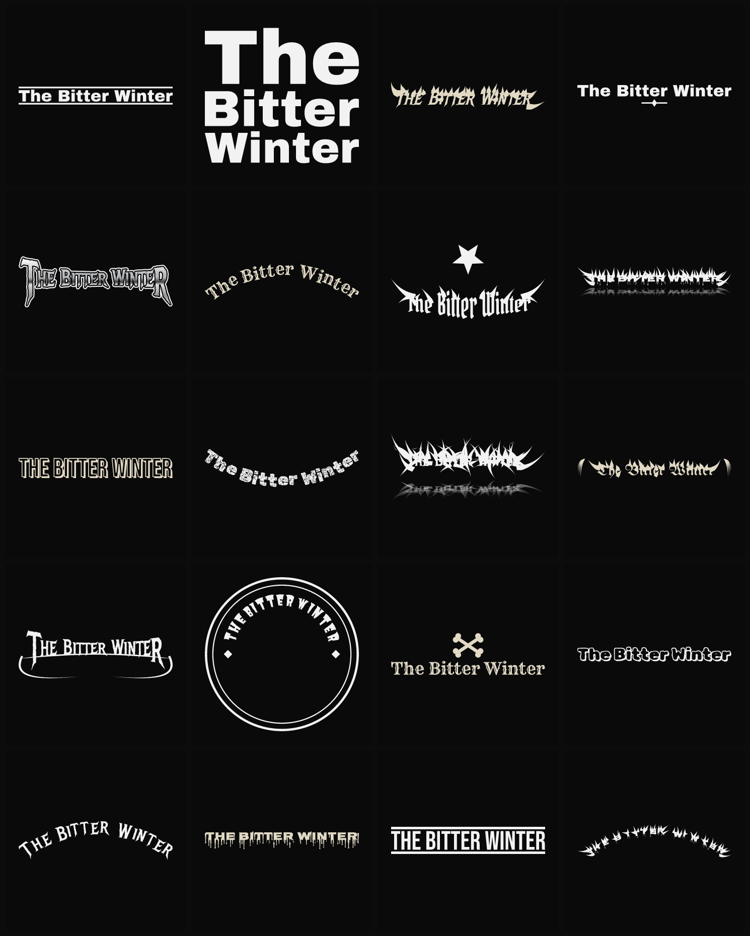 Twenty The Bitter Winter band logo ideas — different faces, treatments and spike settings