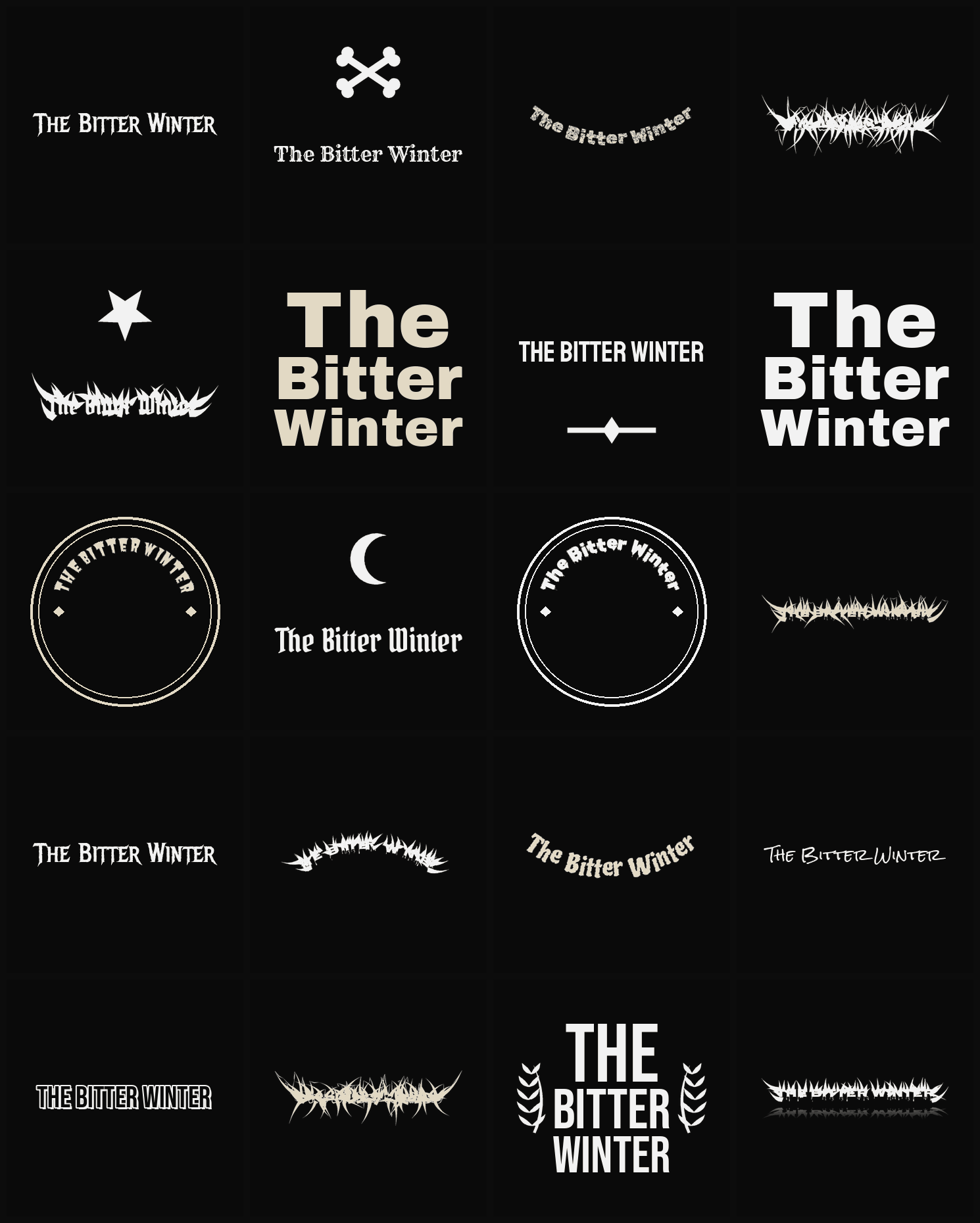 Twenty The Bitter Winter band logo ideas — different faces, treatments and spike settings