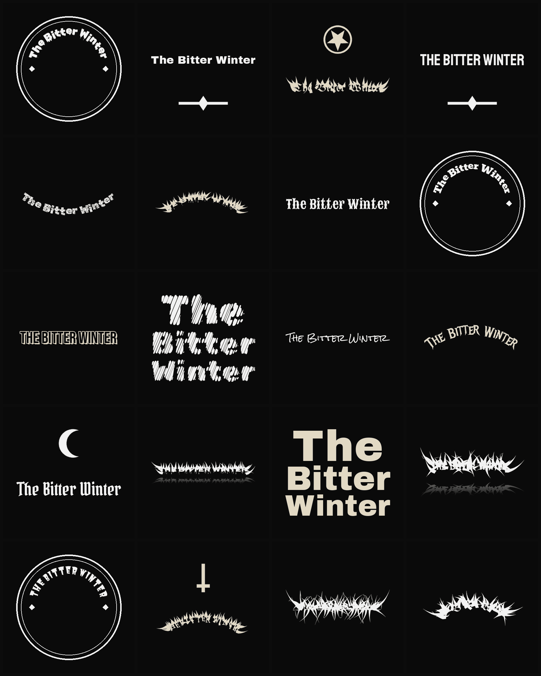 Twenty The Bitter Winter band logo ideas — different faces, treatments and spike settings