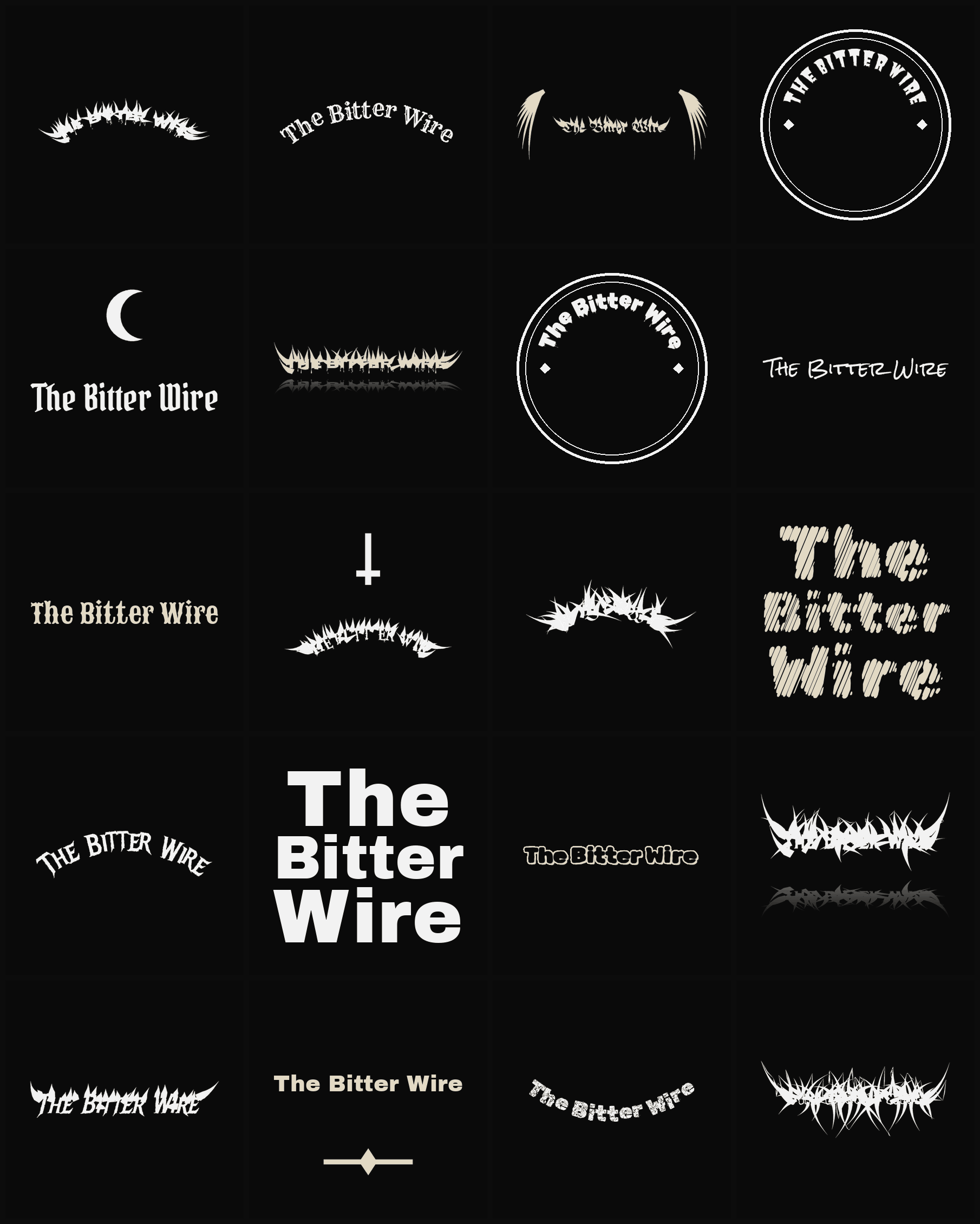 Twenty The Bitter Wire band logo ideas — different faces, treatments and spike settings