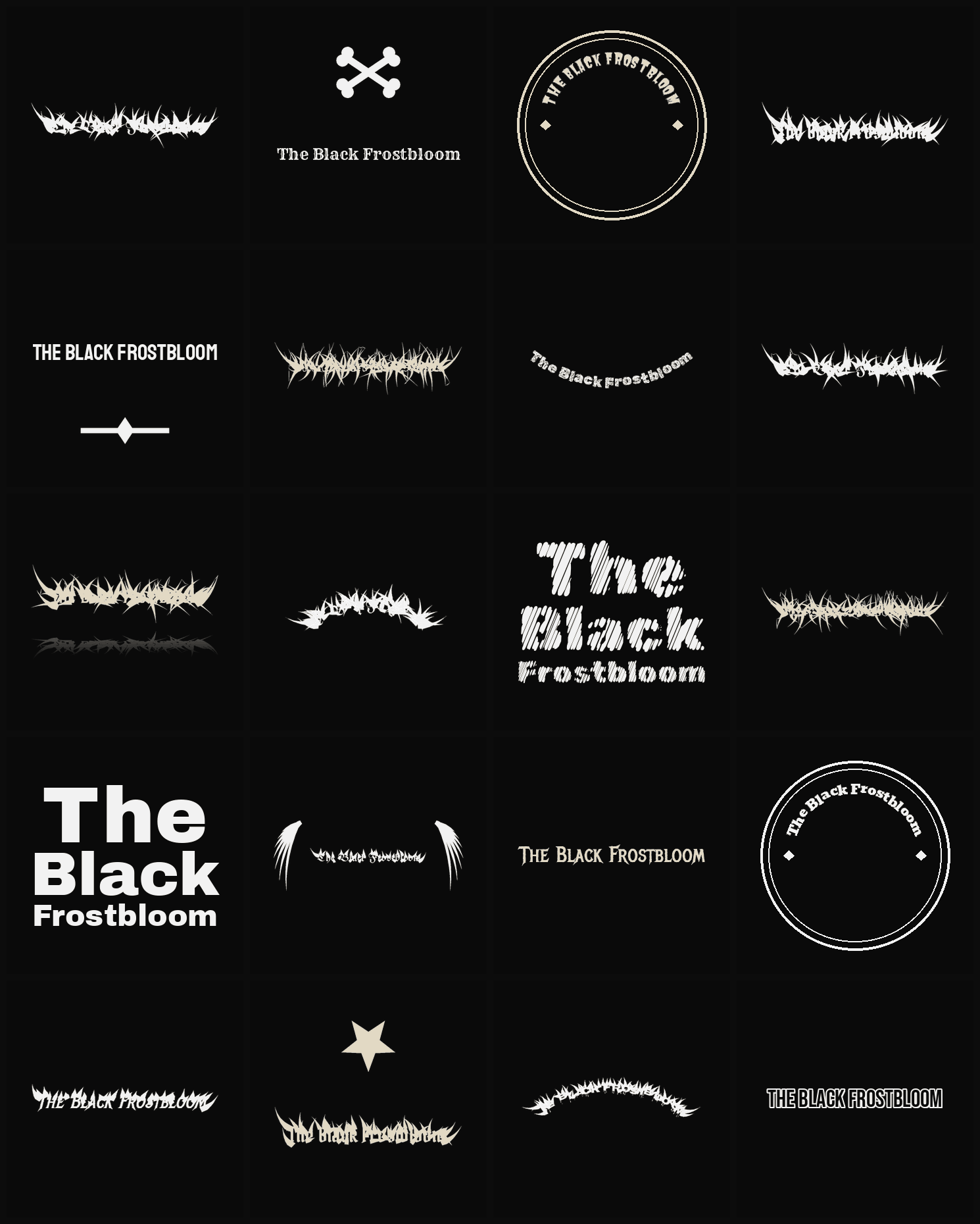 Twenty The Black Frostbloom band logo ideas — different faces, treatments and spike settings
