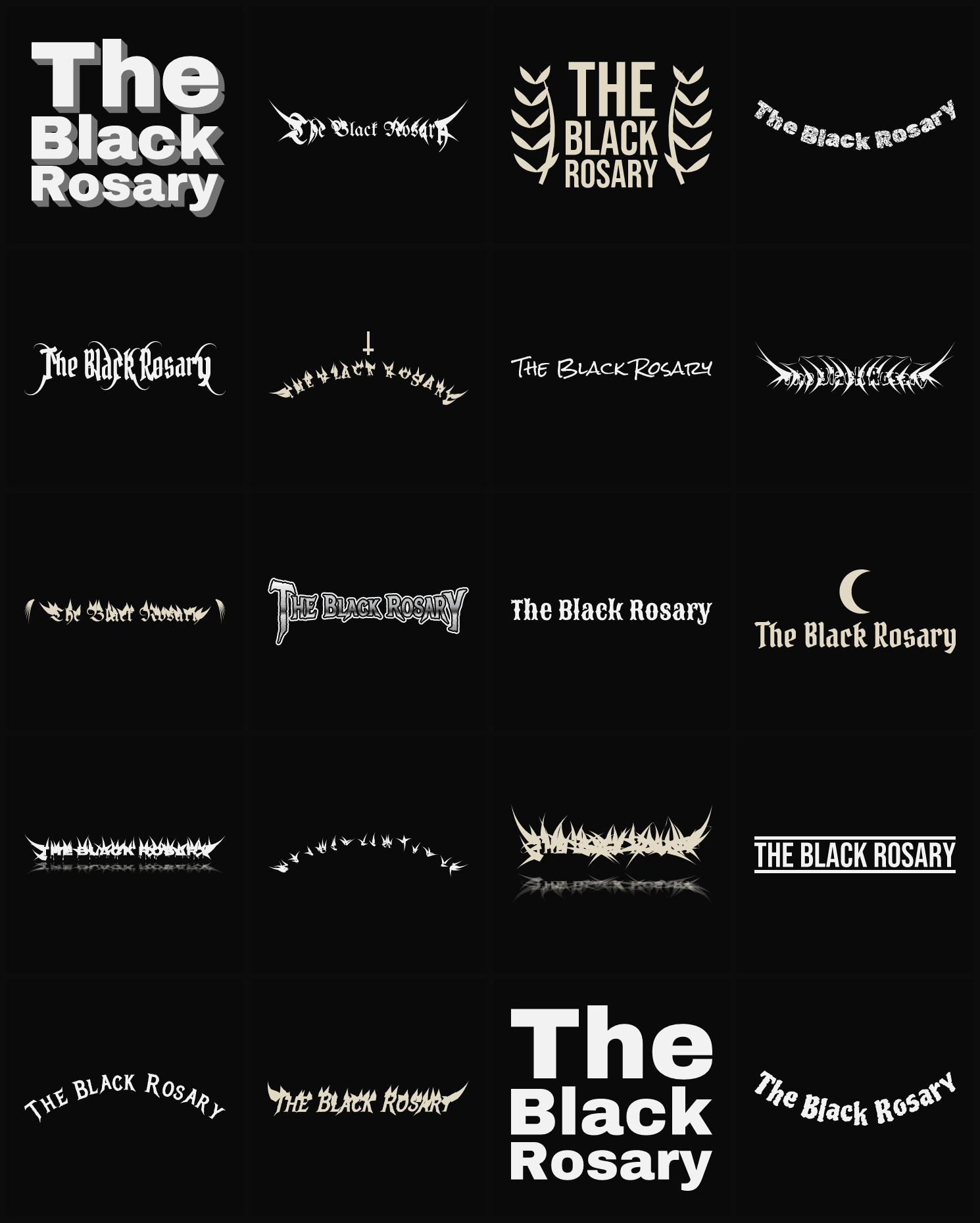Twenty The Black Rosary band logo ideas — different faces, treatments and spike settings