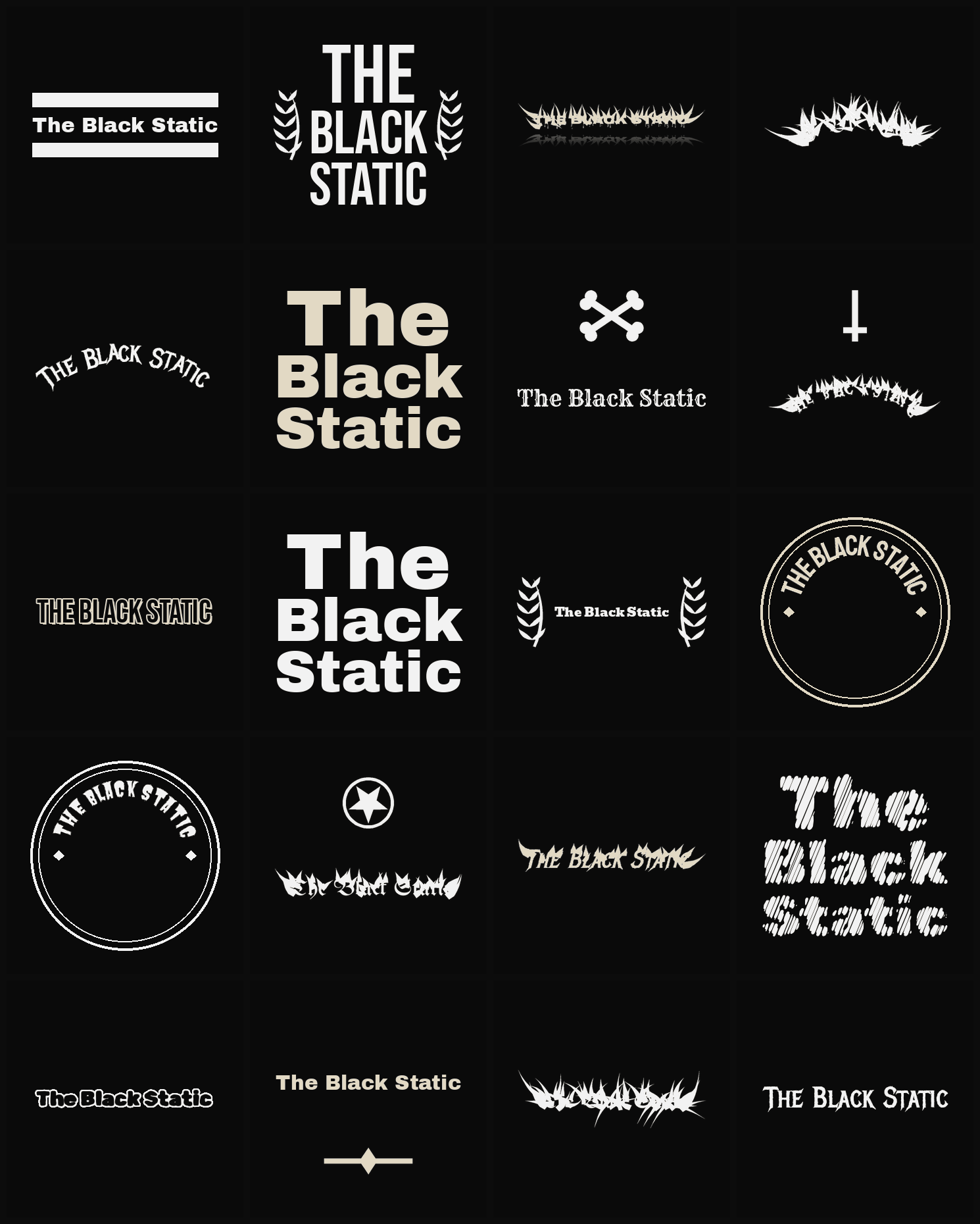 Twenty The Black Static band logo ideas — different faces, treatments and spike settings