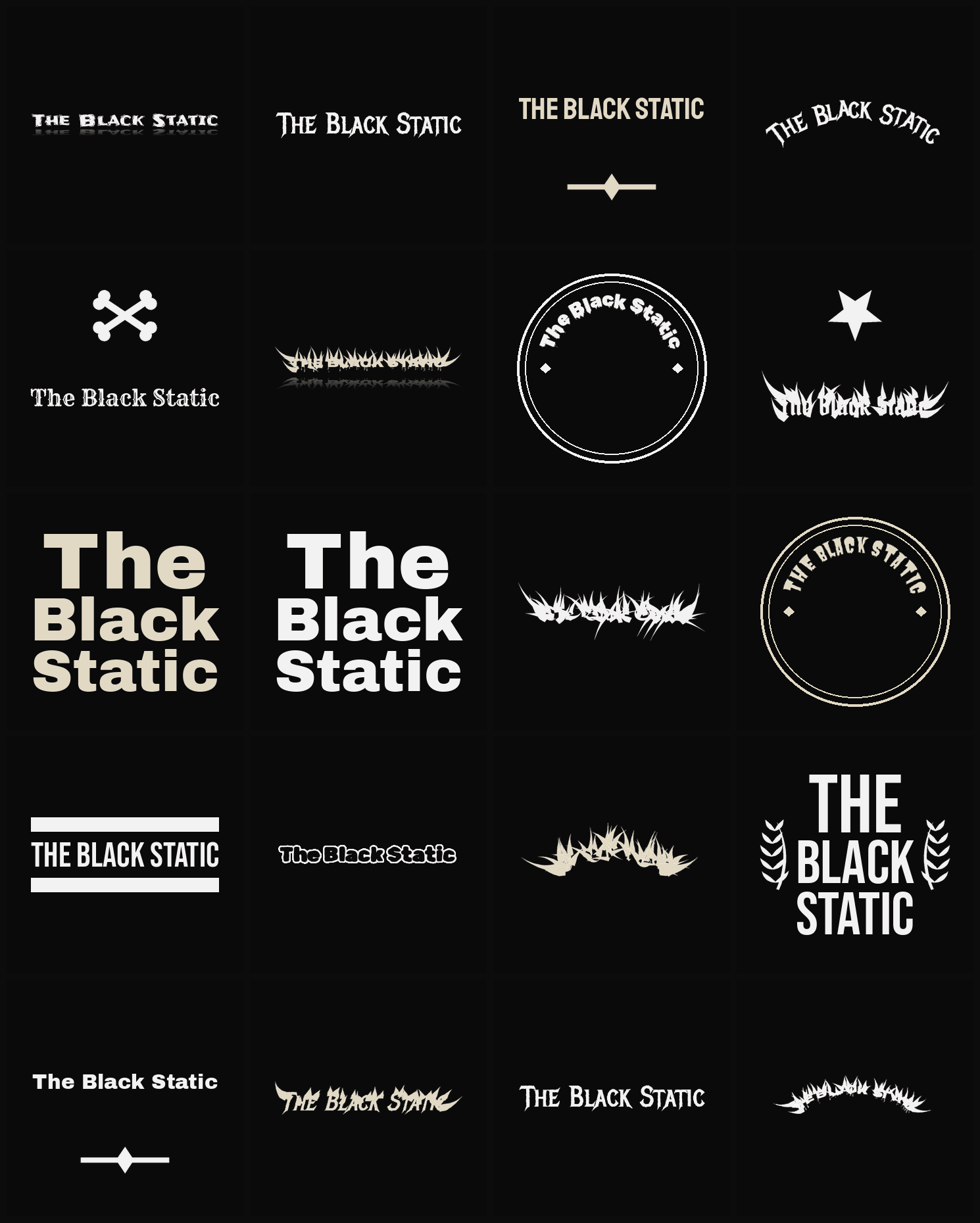 Twenty The Black Static band logo ideas — different faces, treatments and spike settings