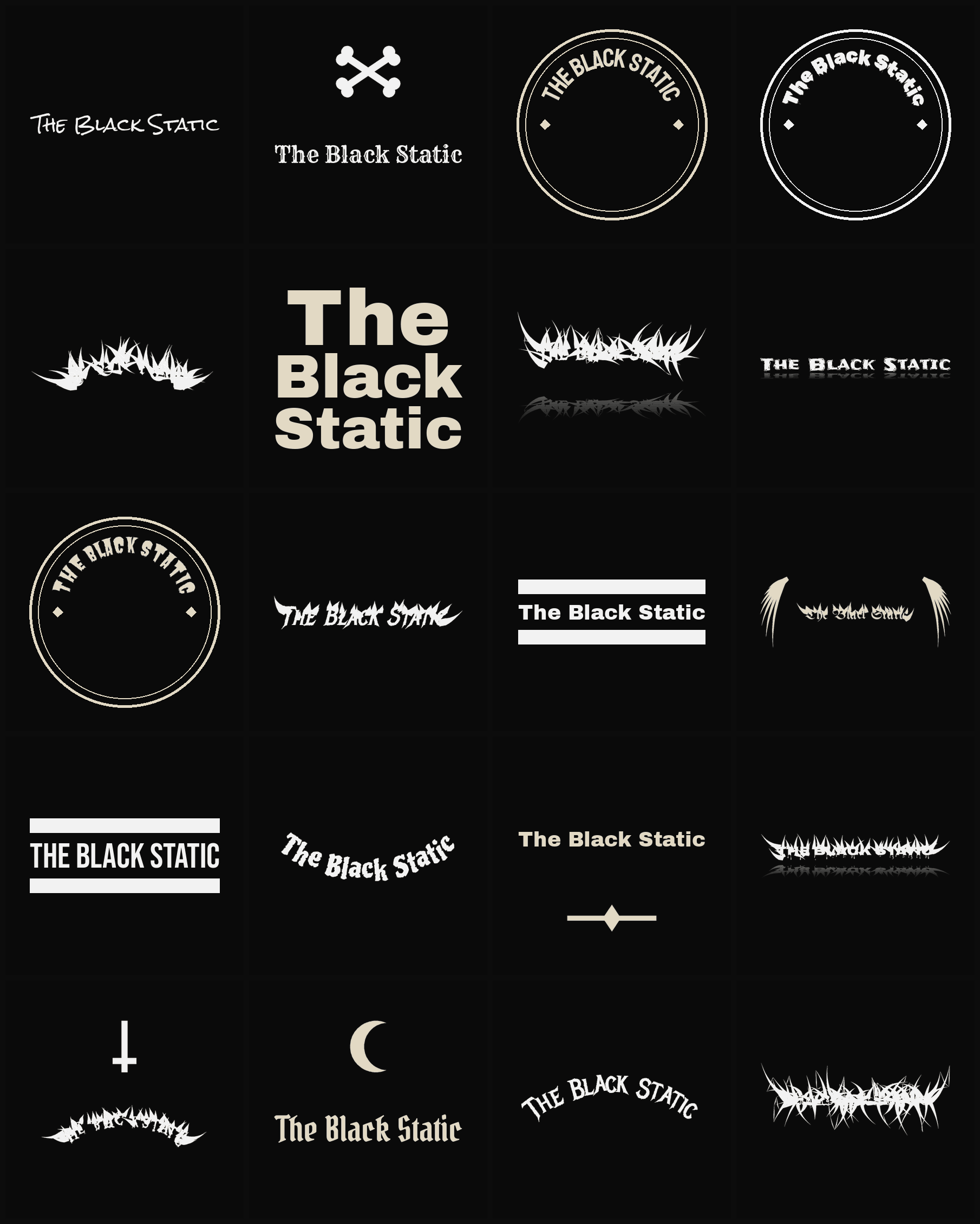 Twenty The Black Static band logo ideas — different faces, treatments and spike settings