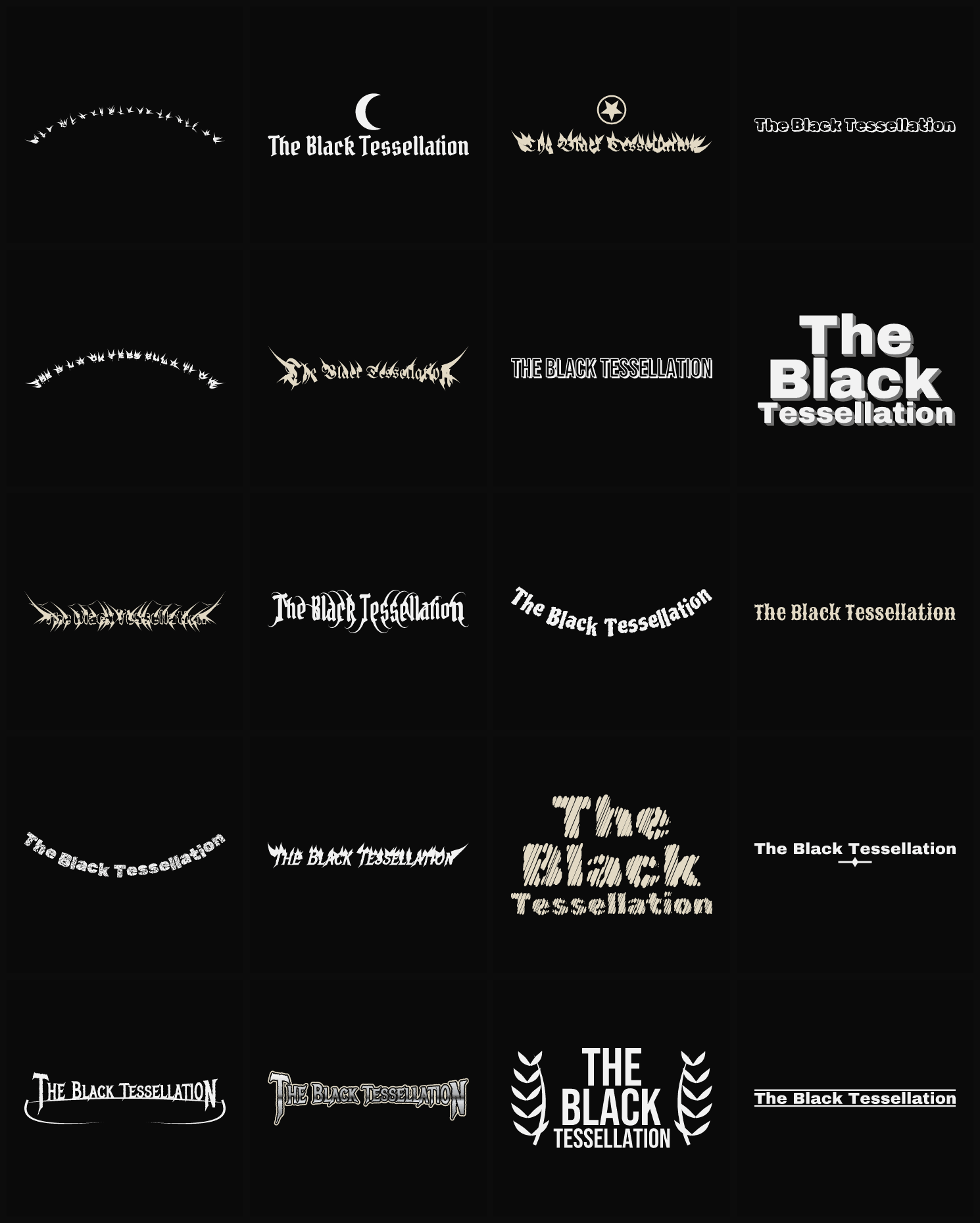 Twenty The Black Tessellation band logo ideas — different faces, treatments and spike settings