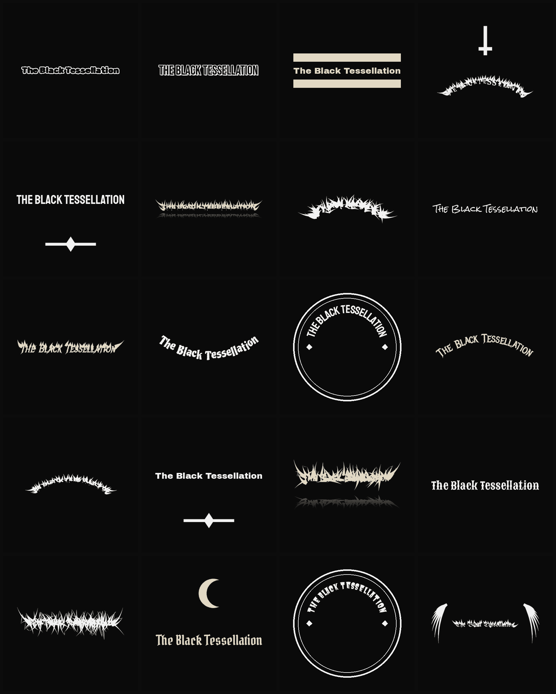 Twenty The Black Tessellation band logo ideas — different faces, treatments and spike settings