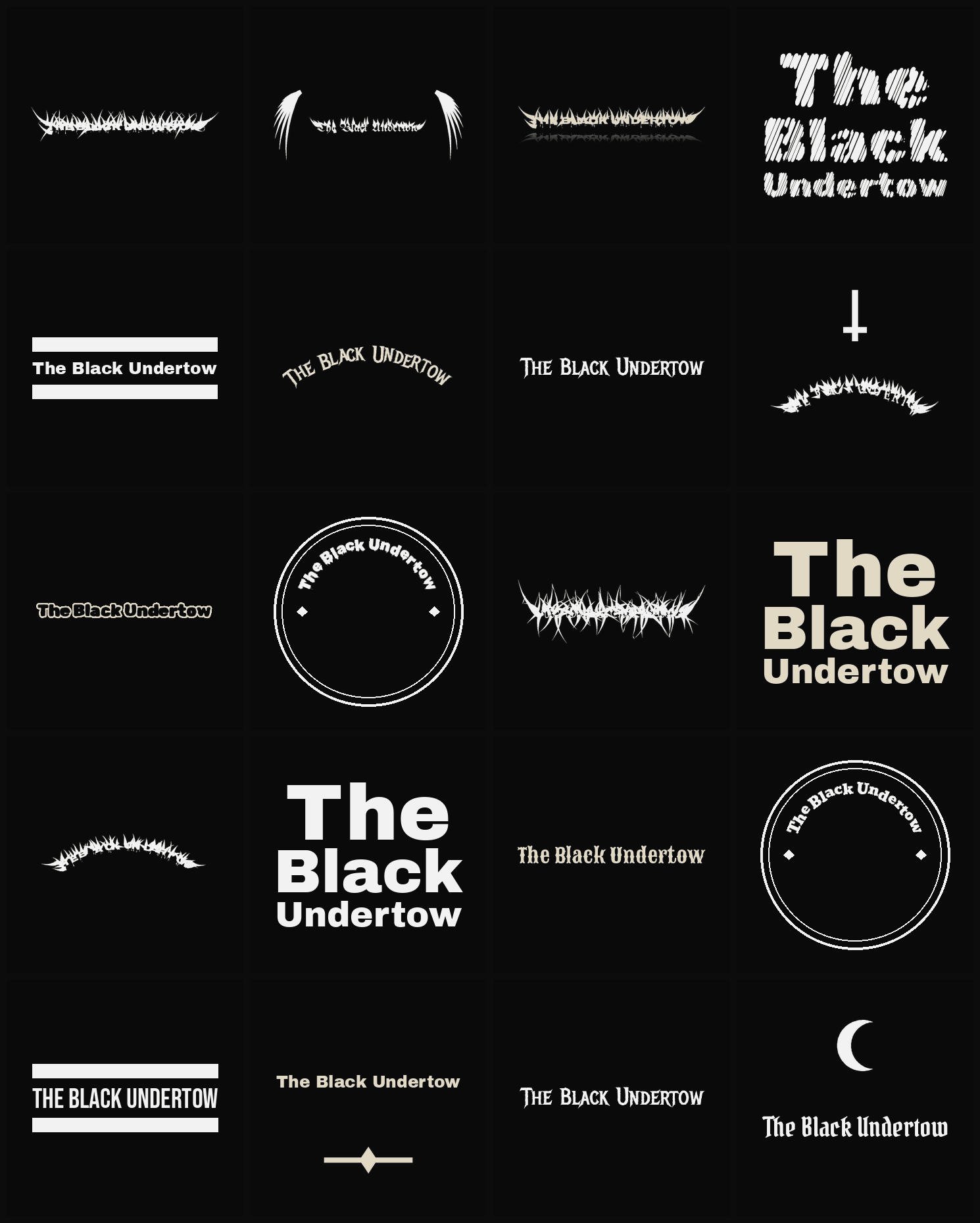 Twenty The Black Undertow band logo ideas — different faces, treatments and spike settings