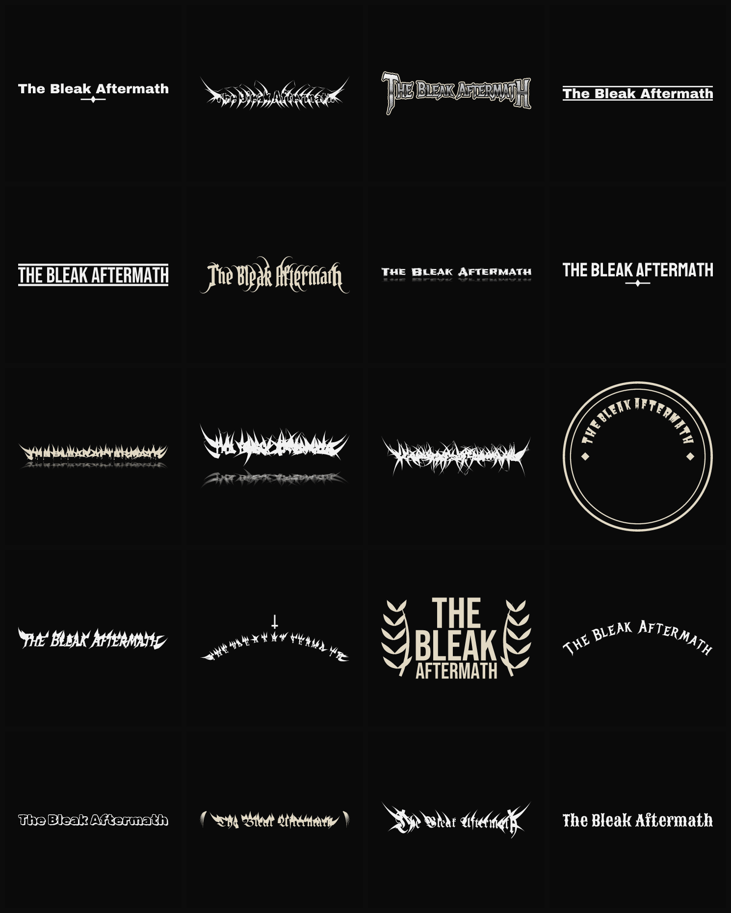 Twenty The Bleak Aftermath band logo ideas — different faces, treatments and spike settings