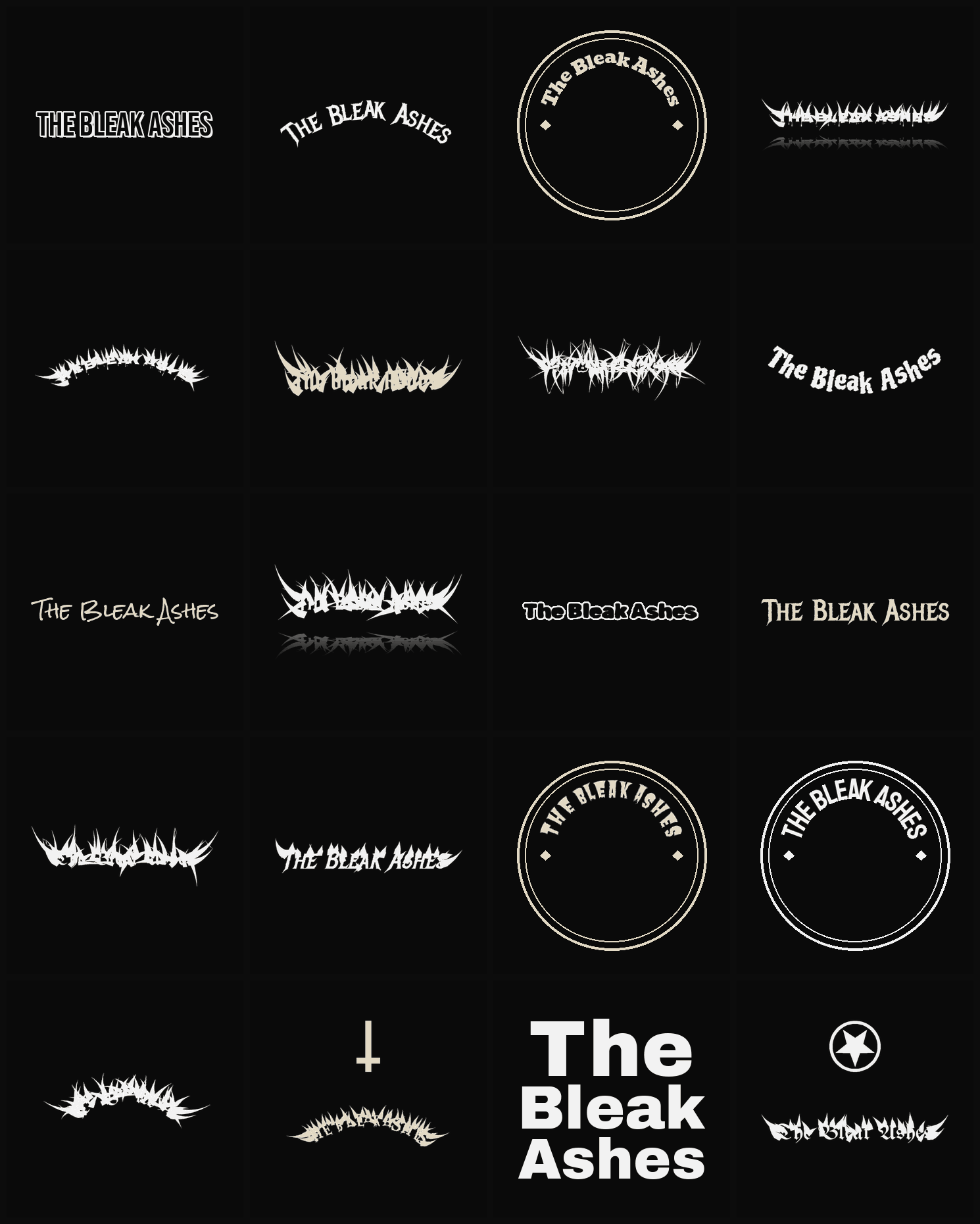 Twenty The Bleak Ashes band logo ideas — different faces, treatments and spike settings