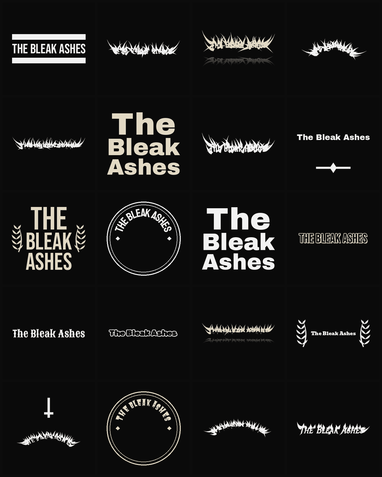 Twenty The Bleak Ashes band logo ideas — different faces, treatments and spike settings