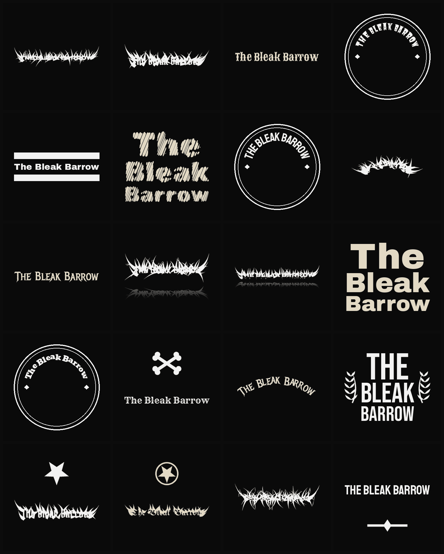 Twenty The Bleak Barrow band logo ideas — different faces, treatments and spike settings